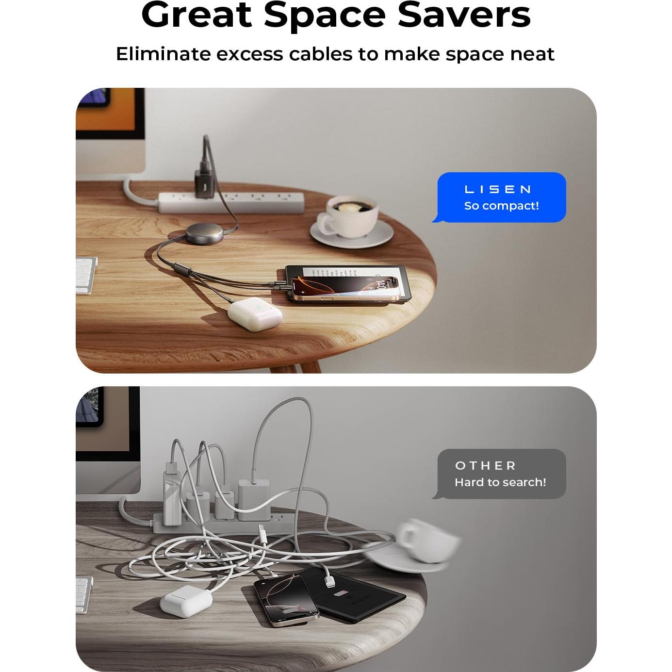 Cable de Carga Múltiple LISEN 3 en 1 Retráctil USB-C iPhone