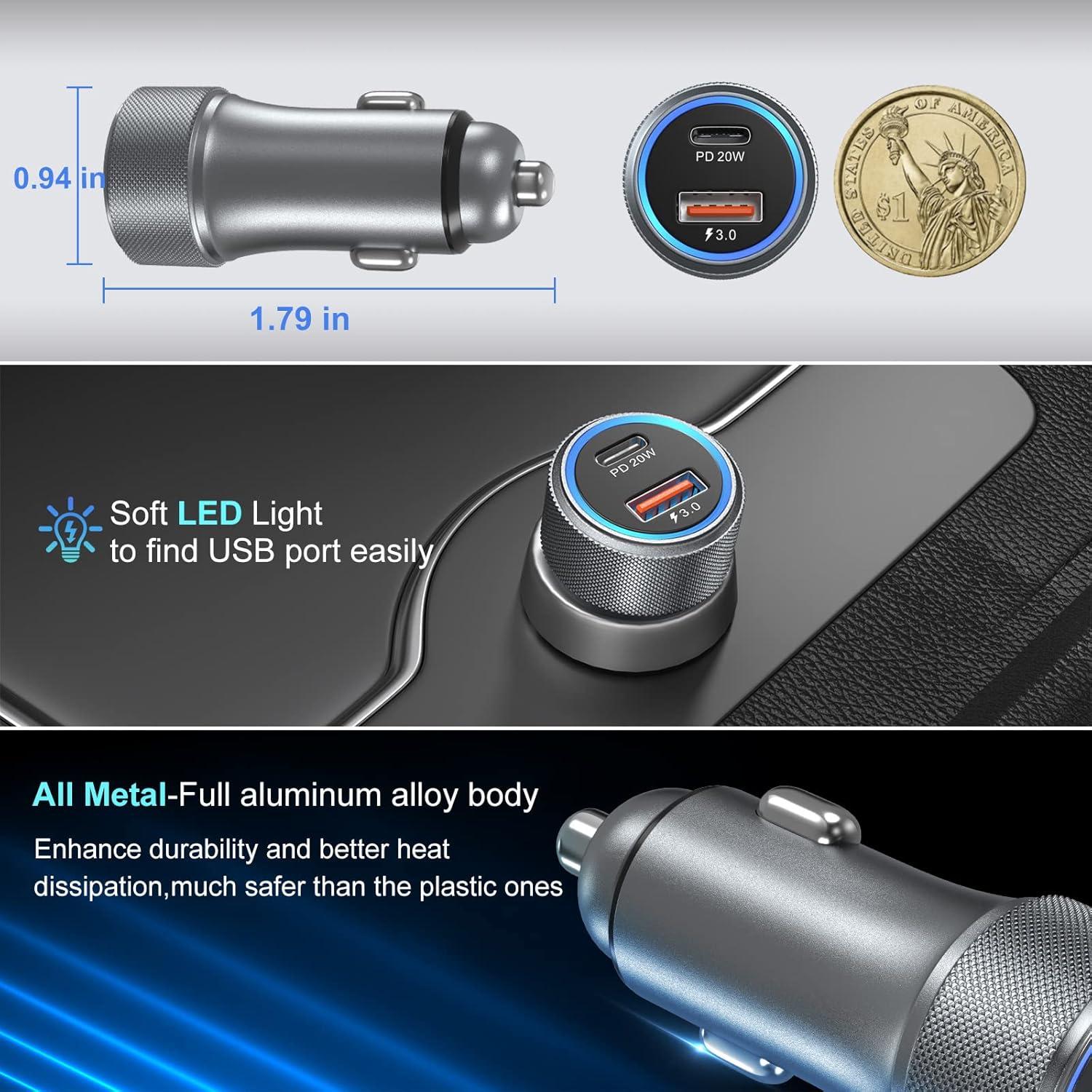 Cargador de Coche USB C Bangfun 36W Dual 5 Pack Carga Rápida