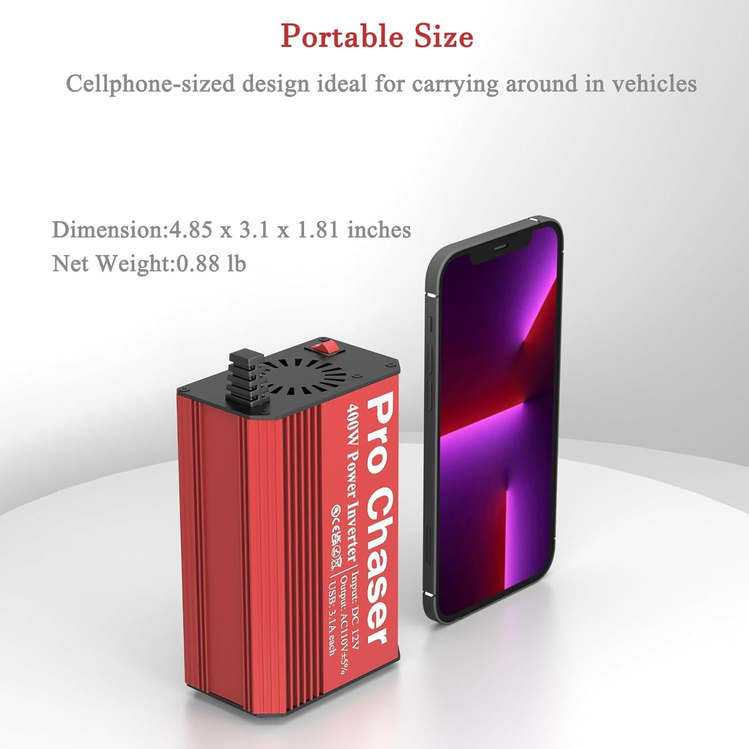 Inversor de Potencia Pro Chaser 400W 12V DC a 220V AC Rojo