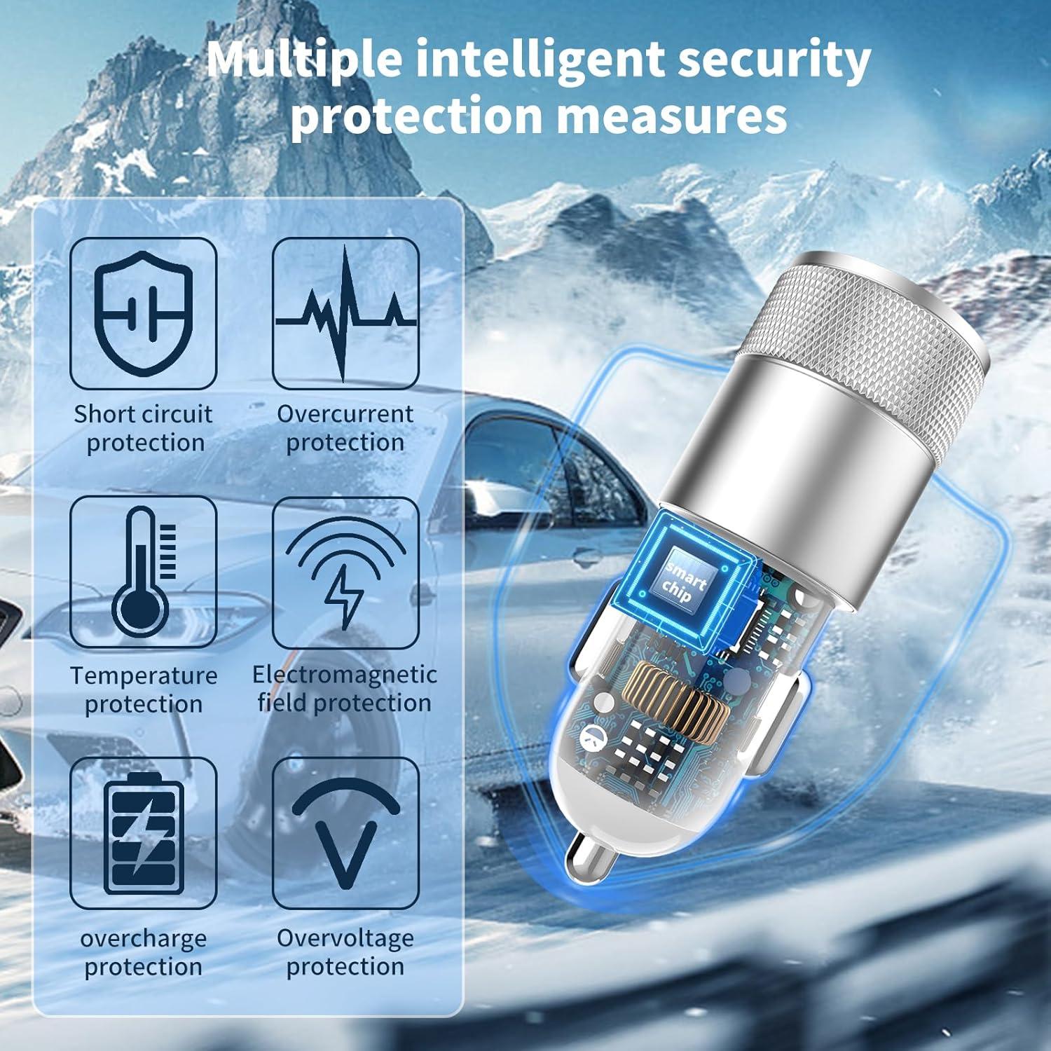 Cargador de coche PAIMIAN 48W USB-C y USB-A con cable MFi