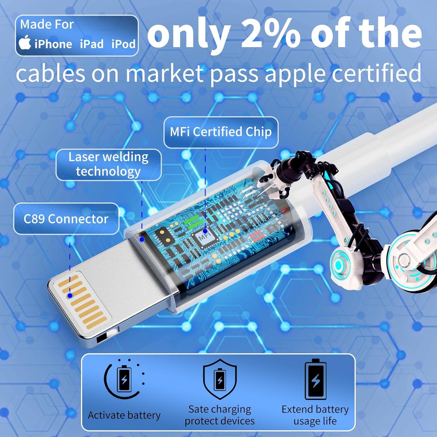 Cargador de coche PAIMIAN 48W USB-C y USB-A con cable MFi