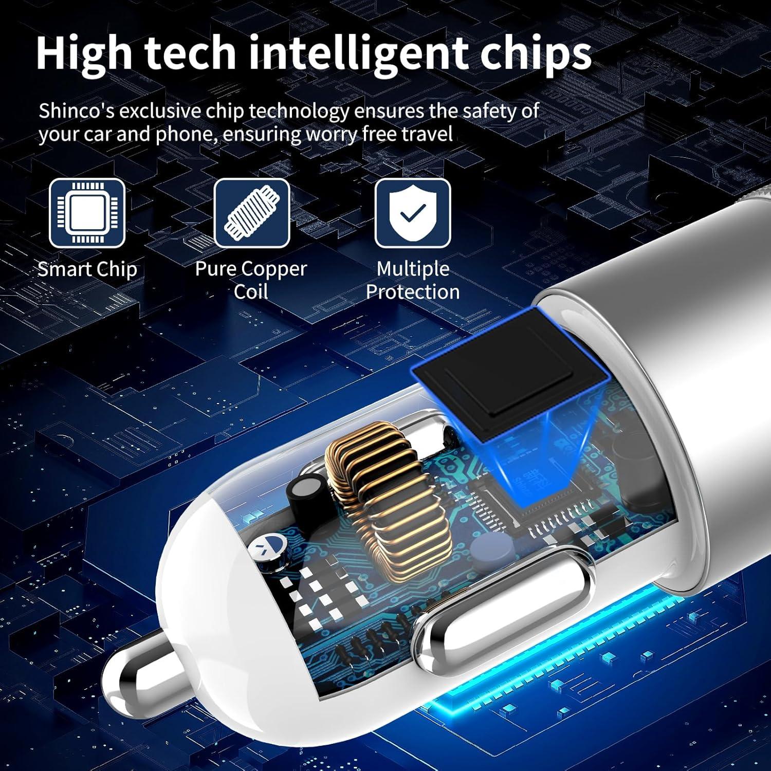 Cargador de coche PAIMIAN 48W USB-C y USB-A con cable MFi