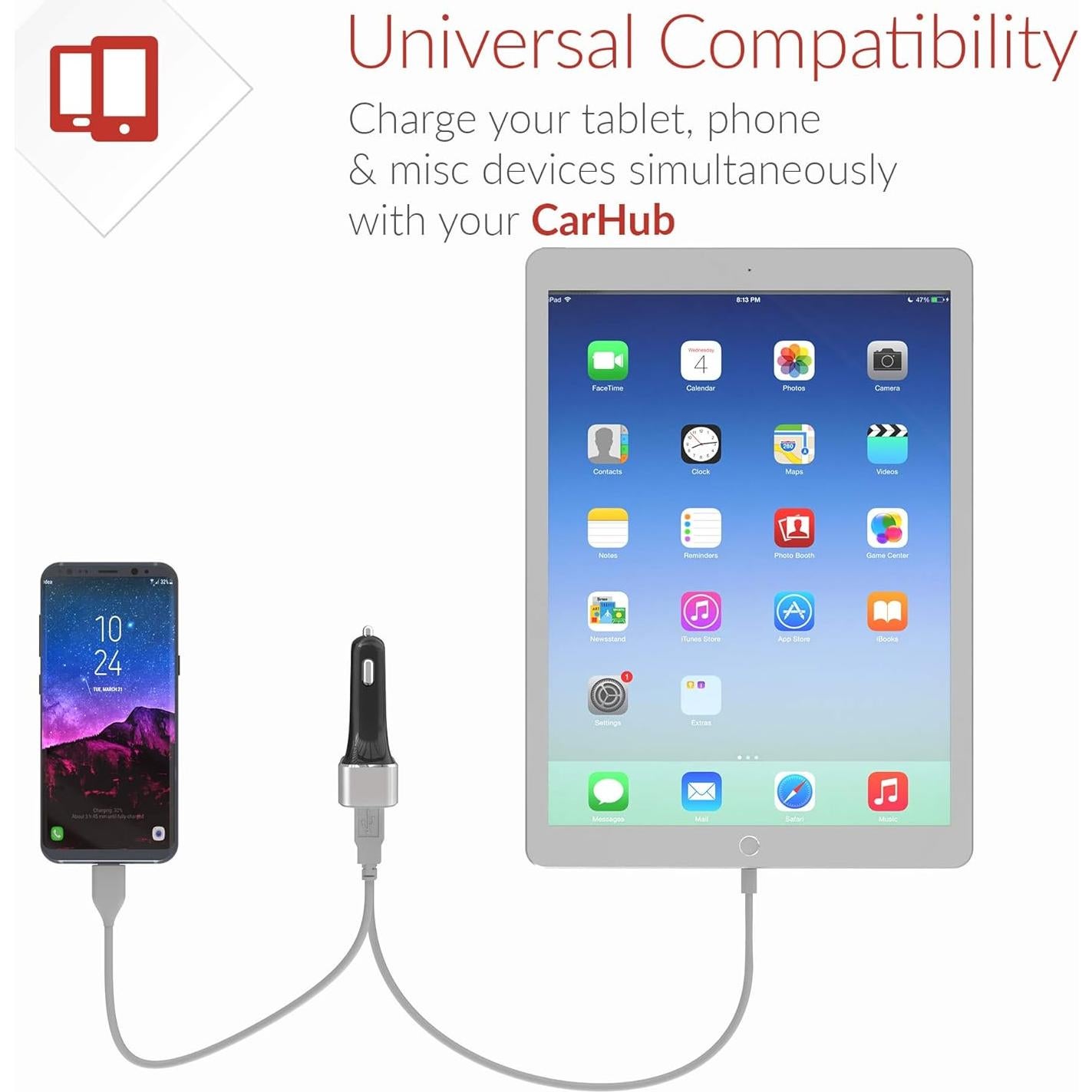 Cargador de coche Crave CarHub 54W 4 puertos USB QC 3.0 Negro