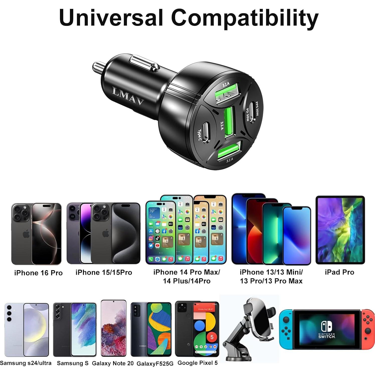 Cargador de Coche USB C 5 Puertos 75W PD 3.0 Shenzhenshi