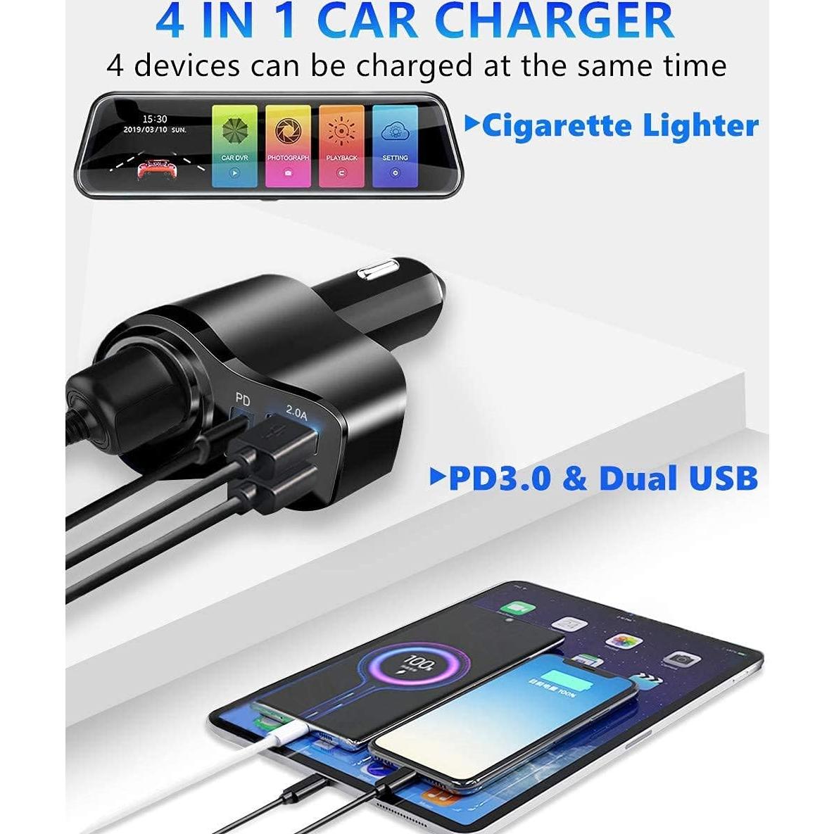 Cargador de Coche USB C 4 en 1 PD3.0 168W para iPhone