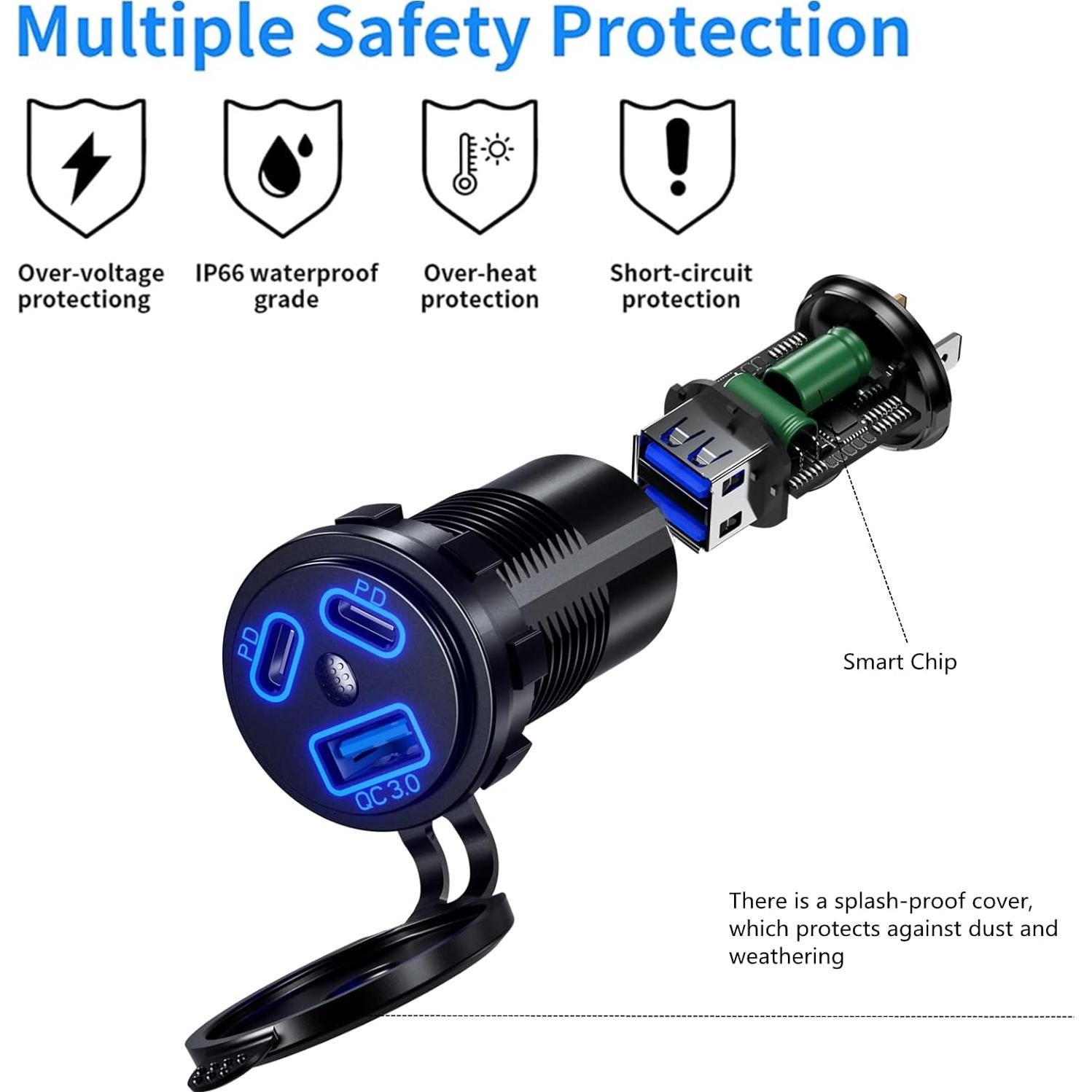 Cargador de Auto Kewig USB 12V 108W Doble PD3.0 y QC3.0