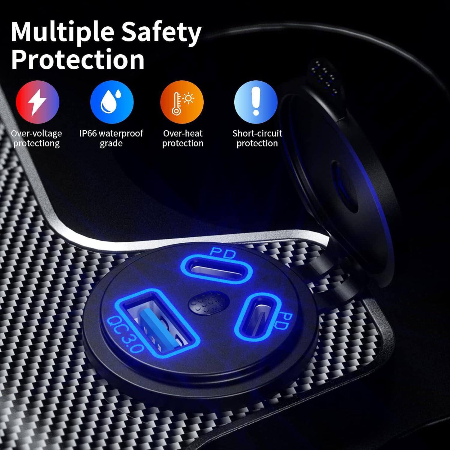 Cargador de Auto Kewig USB 12V 108W Doble PD3.0 y QC3.0