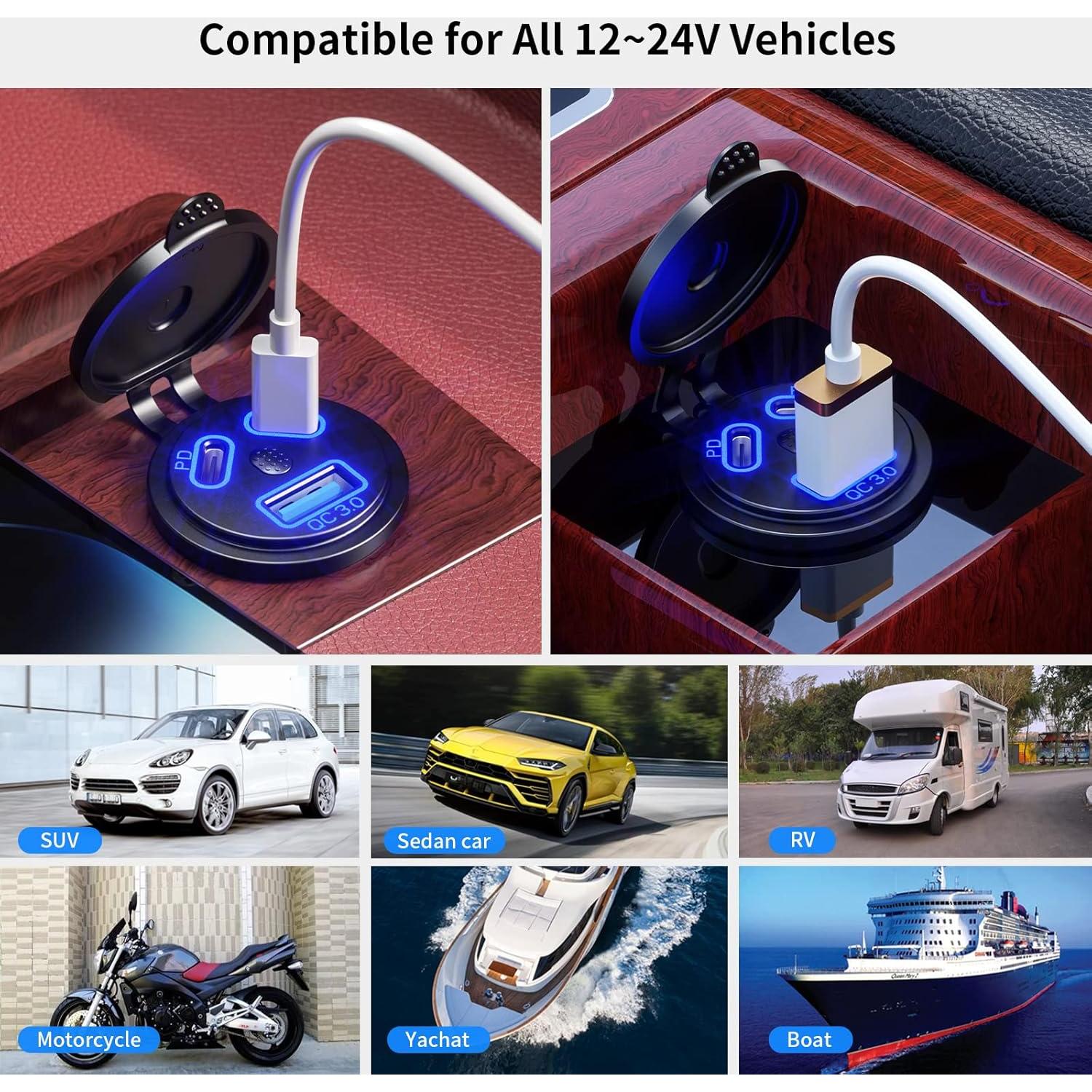 Cargador de Auto Kewig USB 12V 108W Doble PD3.0 y QC3.0