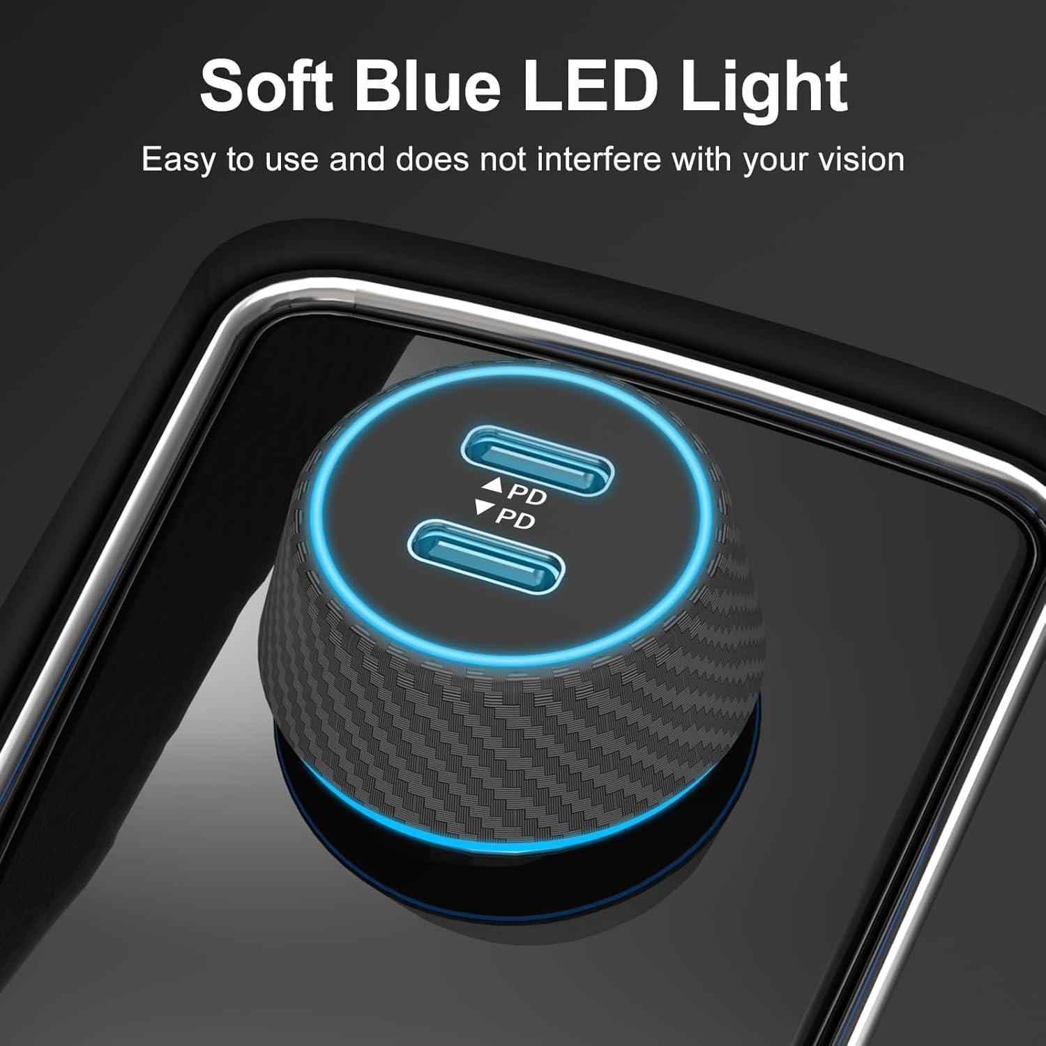 Paquete de 2 Cargadores de Coche USB C 45W Meagoes con Cable 1m