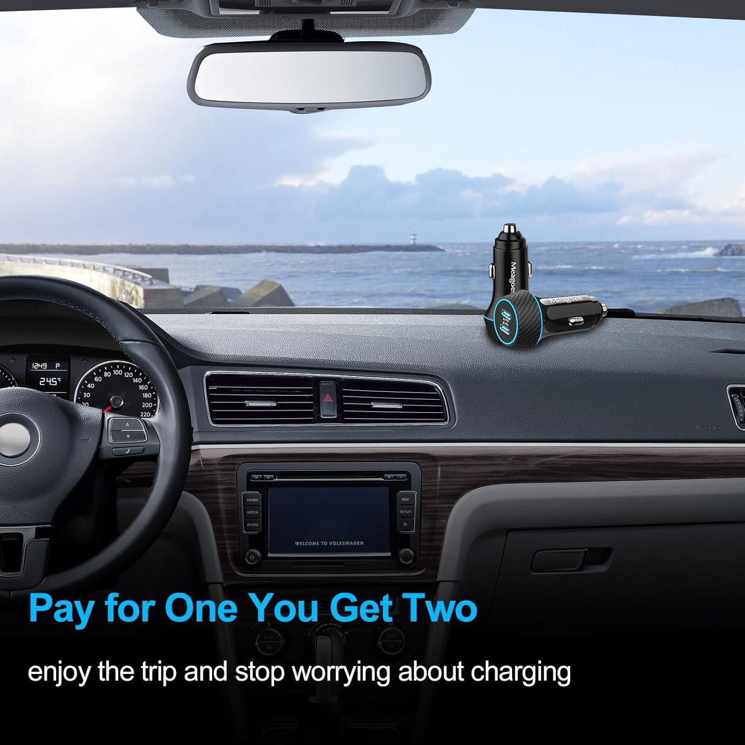 Paquete de 2 Cargadores de Coche USB C 45W Meagoes con Cable 1m