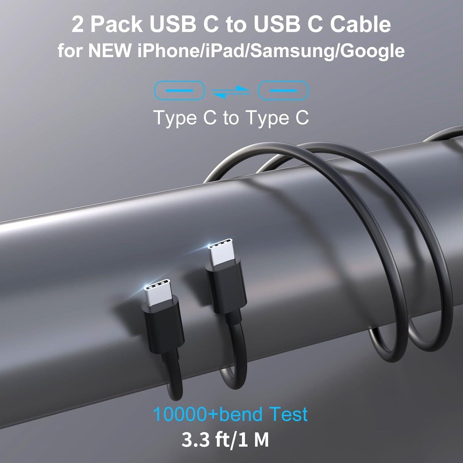Paquete de 2 Cargadores de Coche USB C 45W Meagoes con Cable 1m