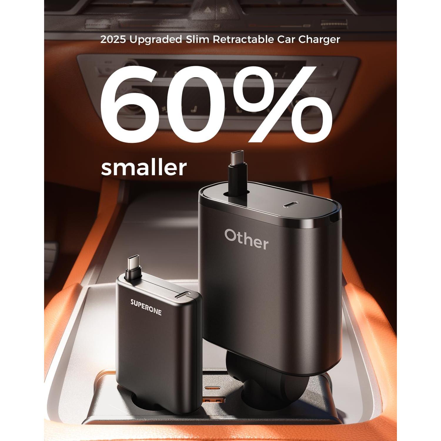 Cargador de Coche USB C Retráctil 45W SUPERONE para iPhone y Samsung