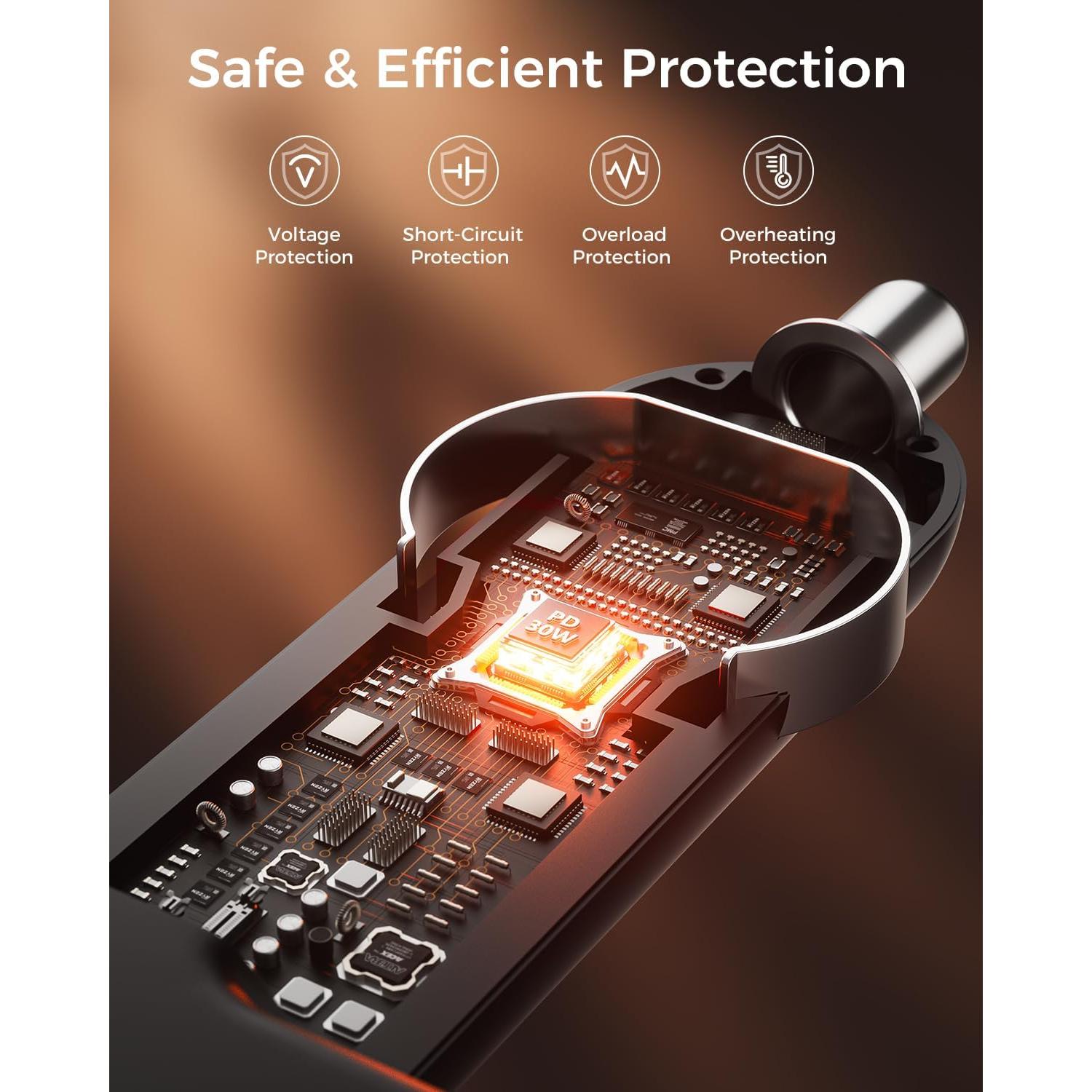 Cargador de Coche USB C Retráctil 45W SUPERONE para iPhone y Samsung