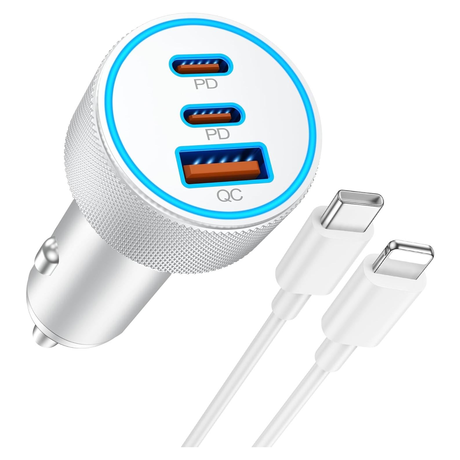 Cargador Rápido para Auto Heyuan 67W 3 Puertos USB-C iPhone