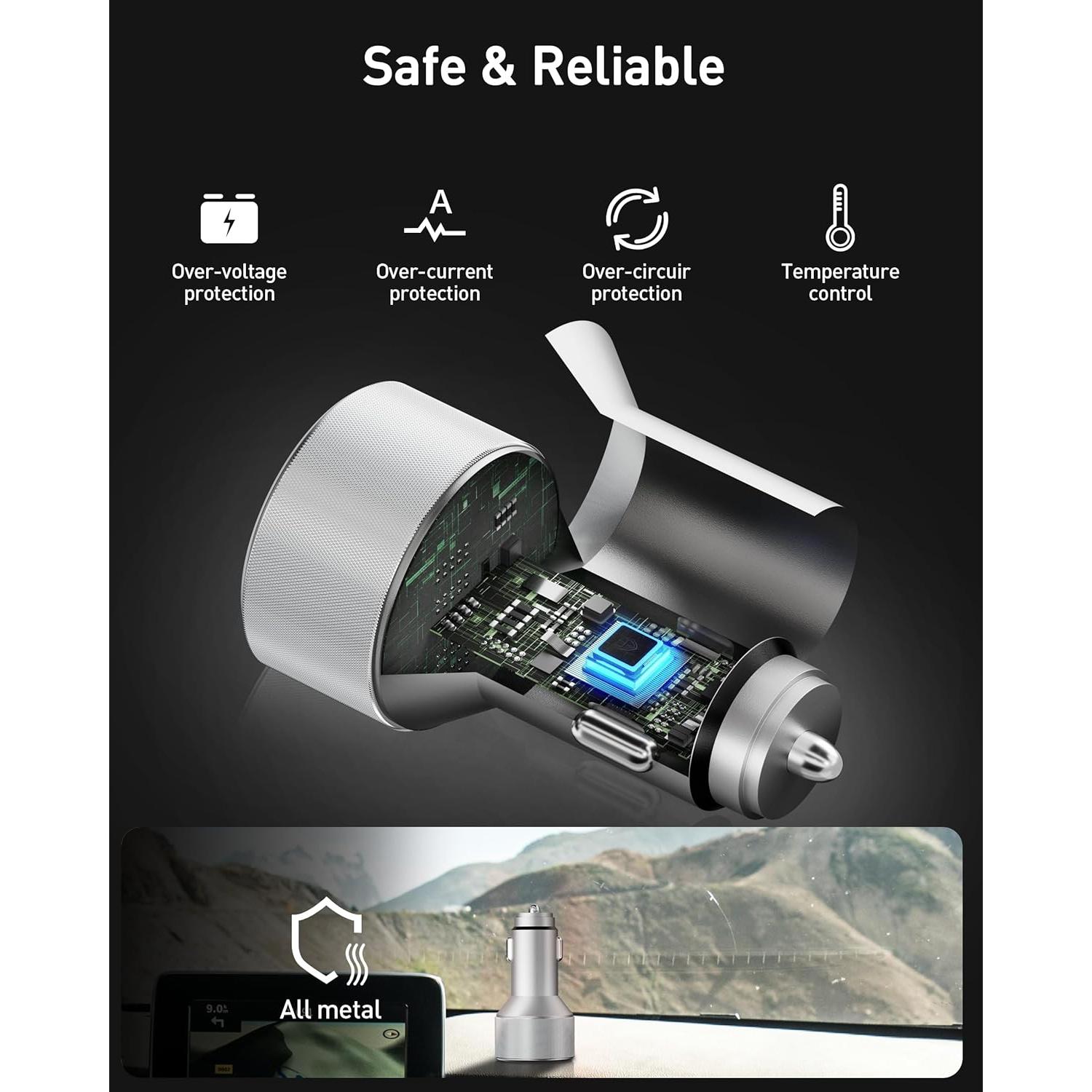 Cargador Rápido para Auto Heyuan 67W 3 Puertos USB-C iPhone