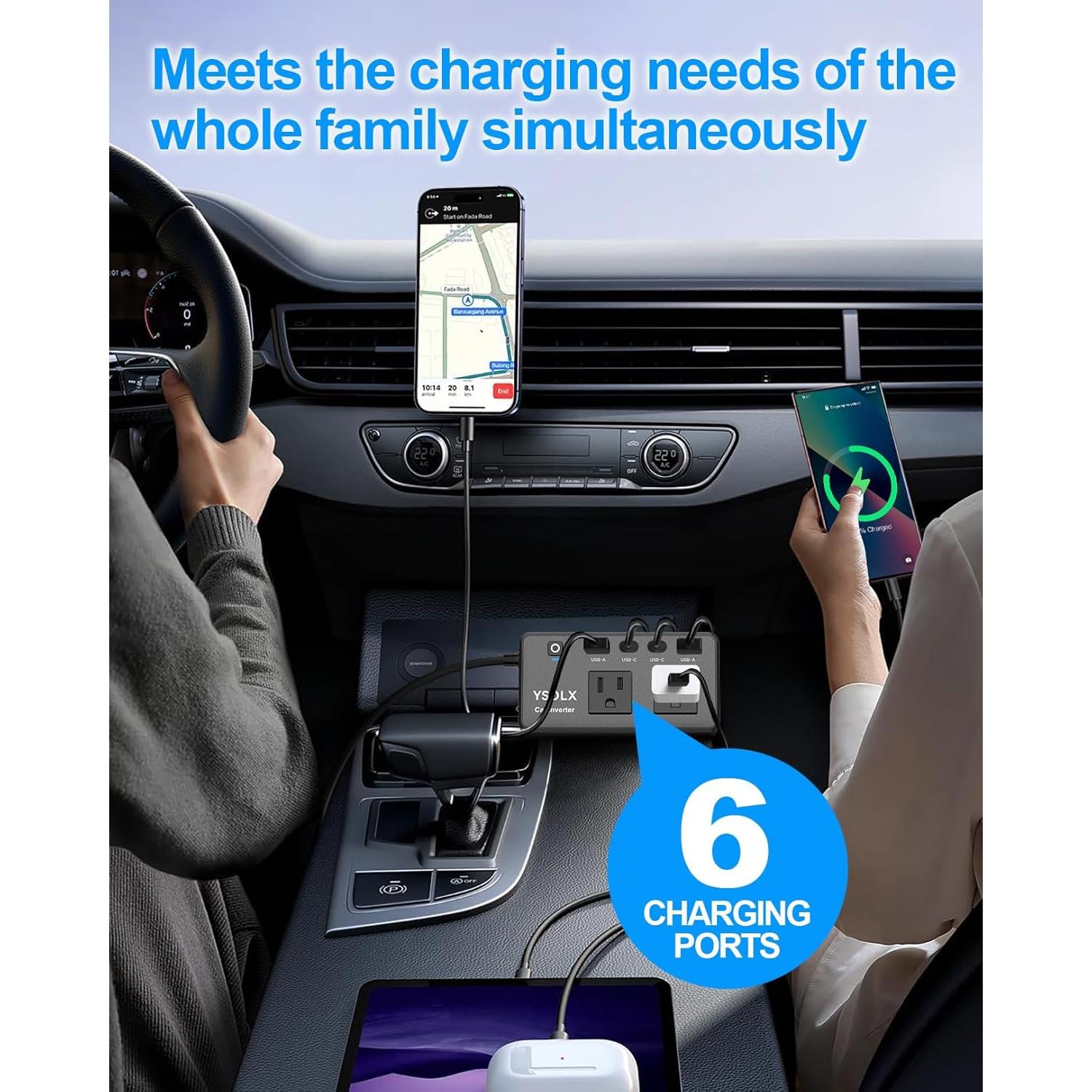 Inversor de Potencia 300W YSOLX DC 12V a 110V AC con USB