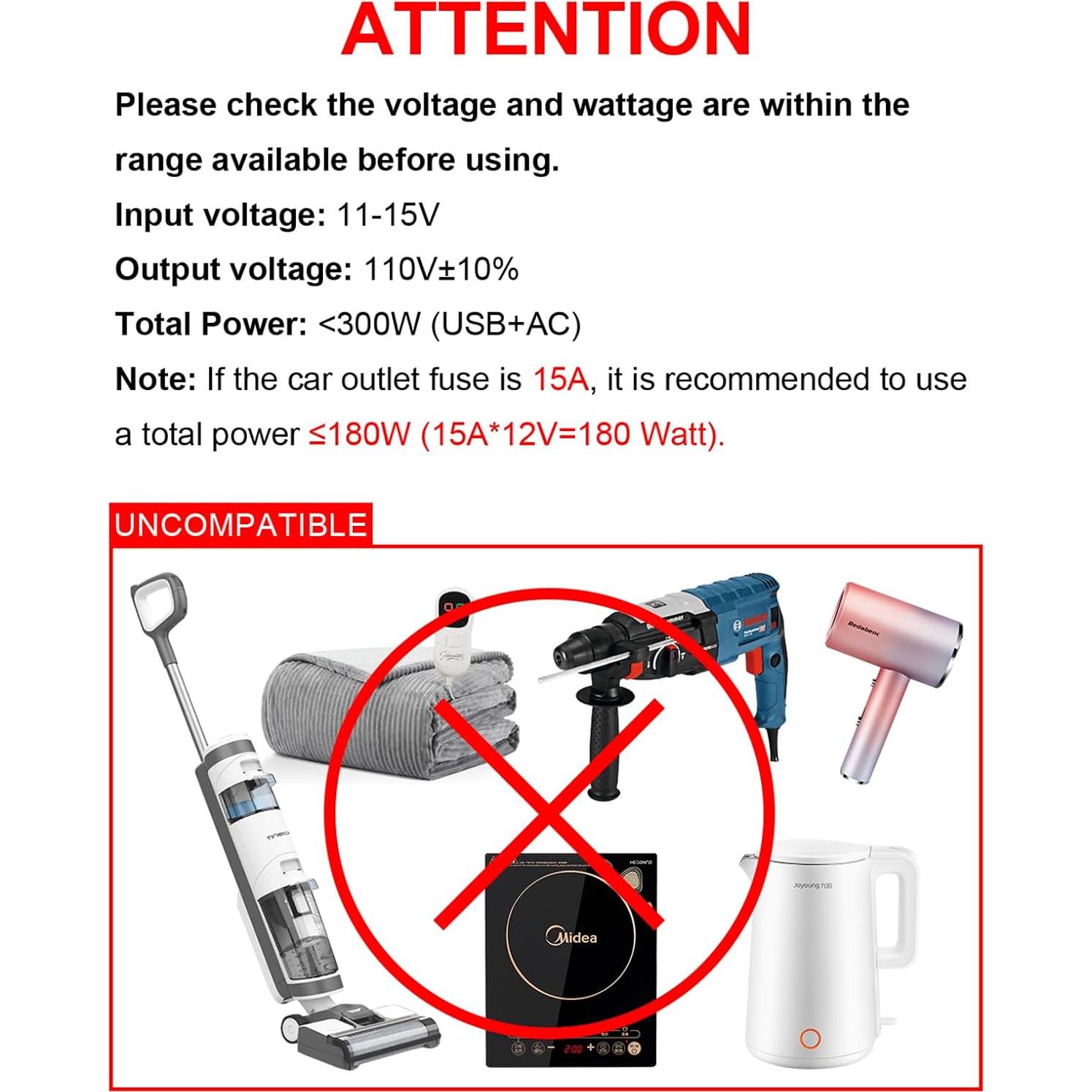 Inversor de Potencia 300W YSOLX DC 12V a 110V AC con USB