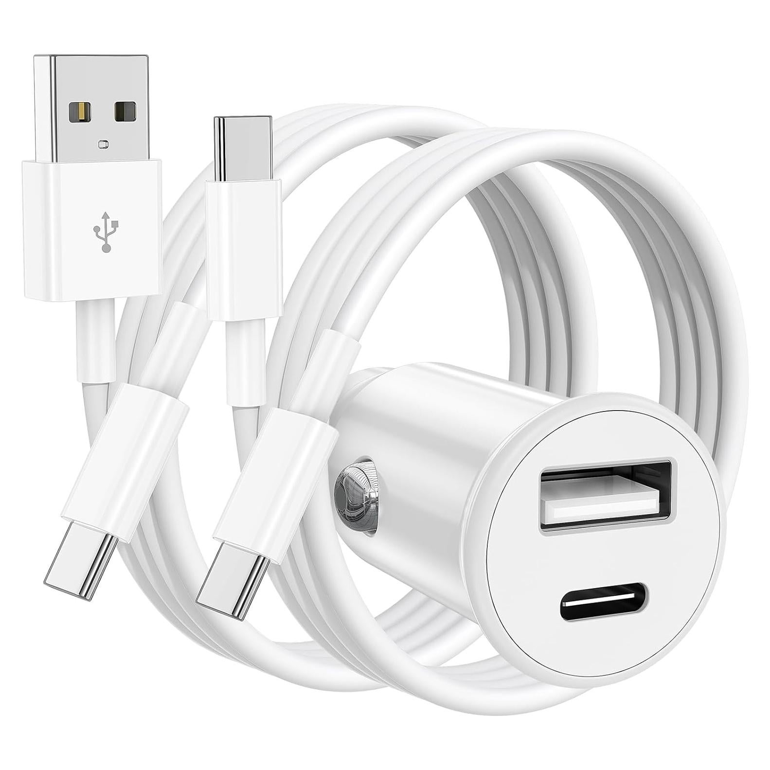 Cargador de coche USB-C 40W con 2 cables para iPhone y Samsung