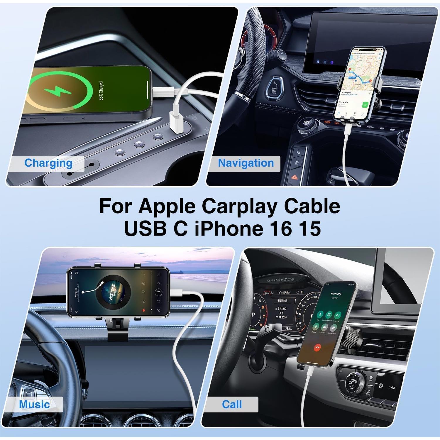 Cargador de coche USB-C 40W con 2 cables para iPhone y Samsung