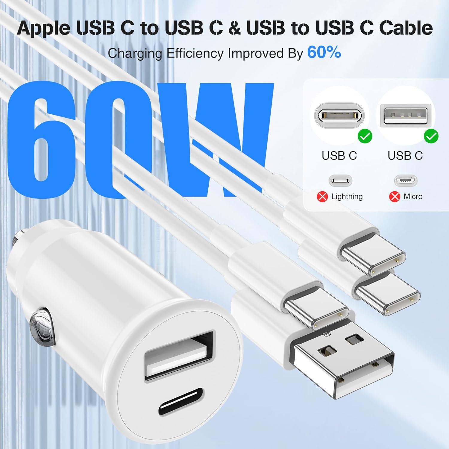 Cargador de coche USB-C 40W con 2 cables para iPhone y Samsung