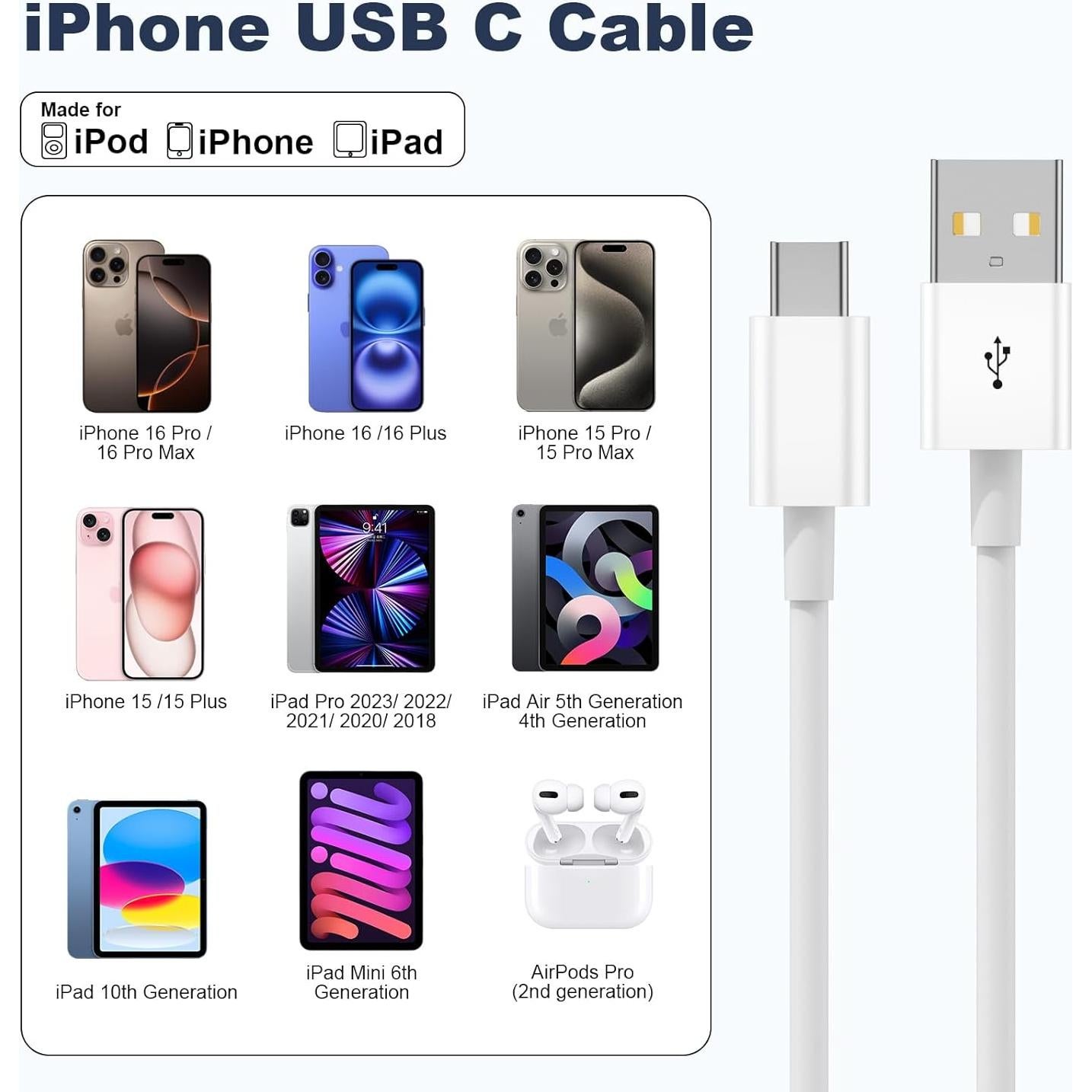 Cable Carplay USB A a USB C Cveael 3FT para iPhone 15 16