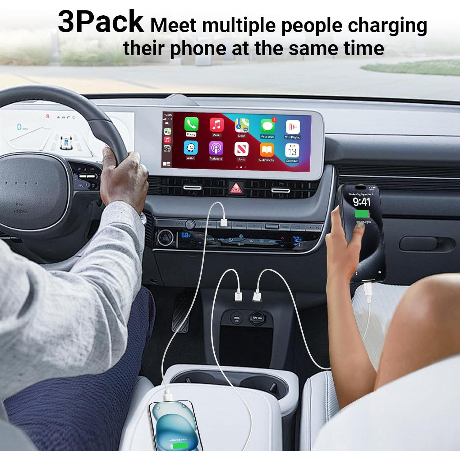 Paquete de 3 Cables USB A a C 3FT Deloni para iPhone 15/16