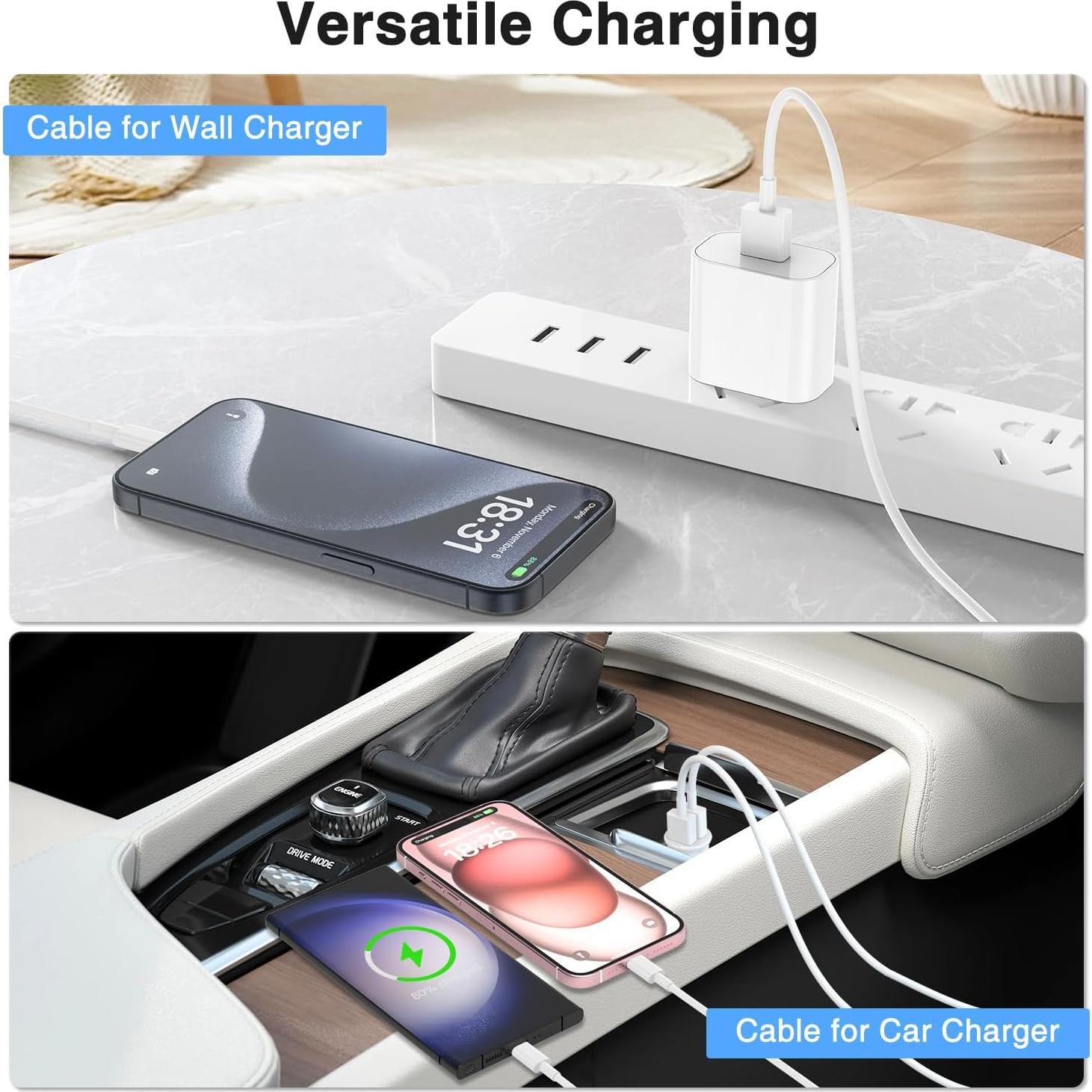 Paquete de 3 Cables USB A a C 3FT Deloni para iPhone 15/16