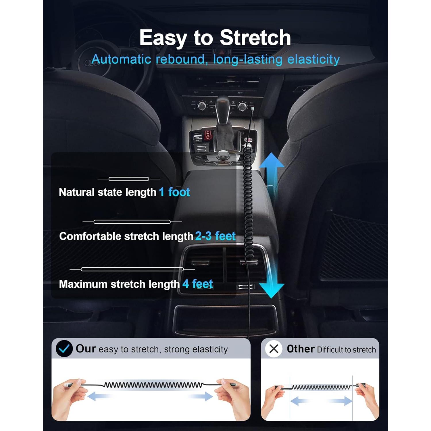 Cable USB C Enrollado Trenzado KIYODA 2Pack 1m Carga Rápida