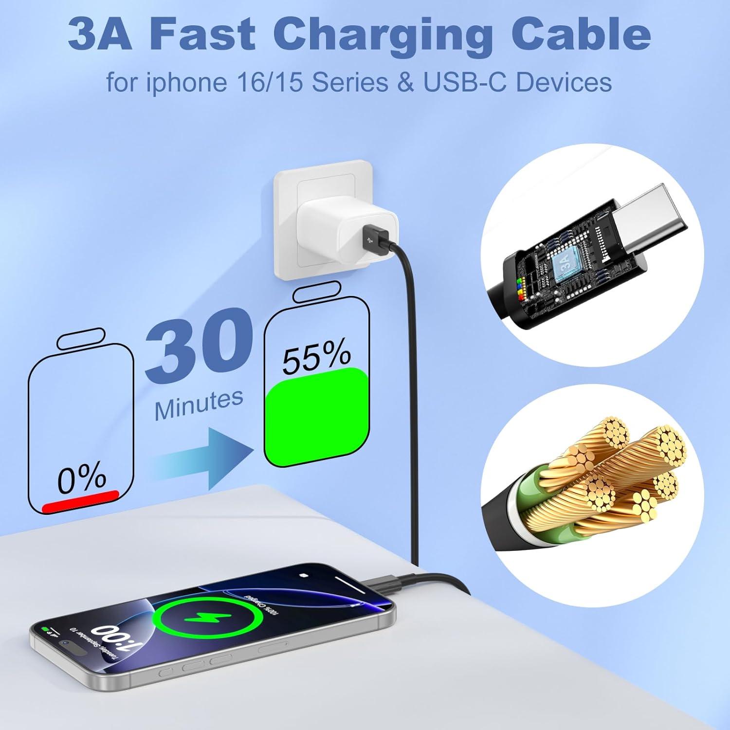 Cable USB A a USB C Uiiavs 3FT Carga Rápida 3A para iPhone 15/16