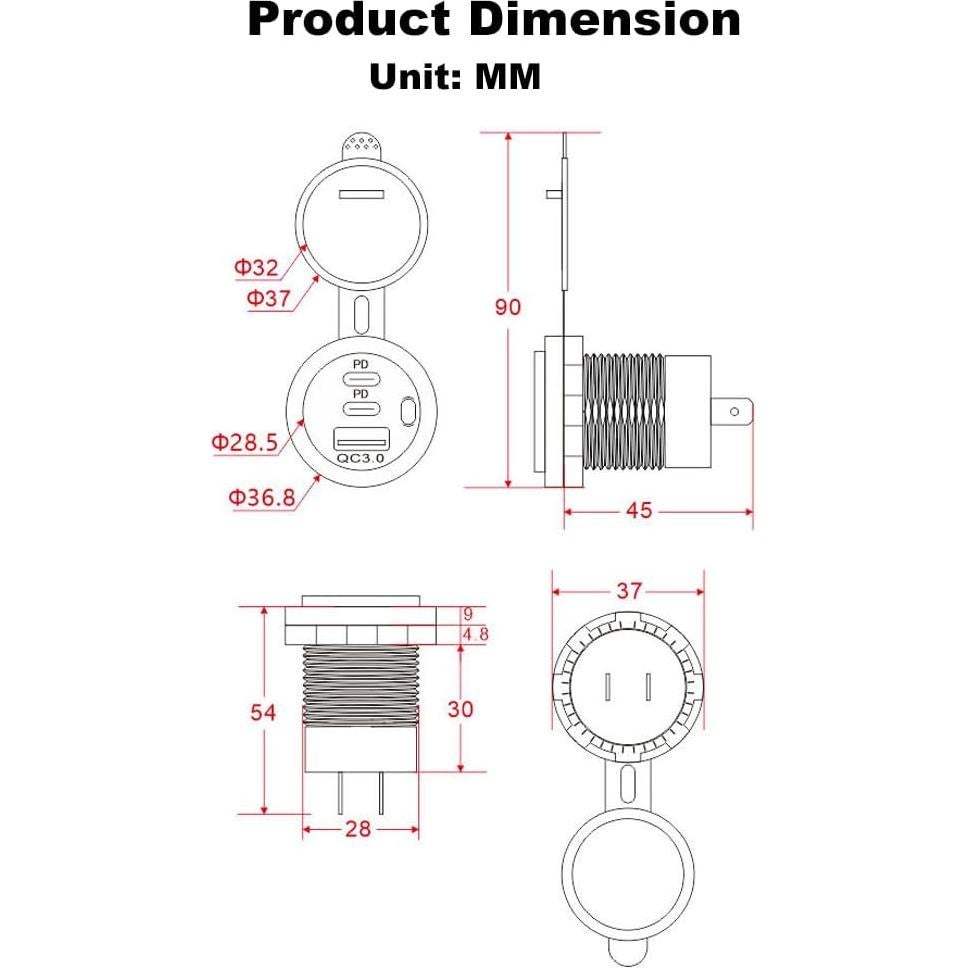 Cargador de coche USB Kework 3 Puertos 18W QC 3.0 Luz Roja