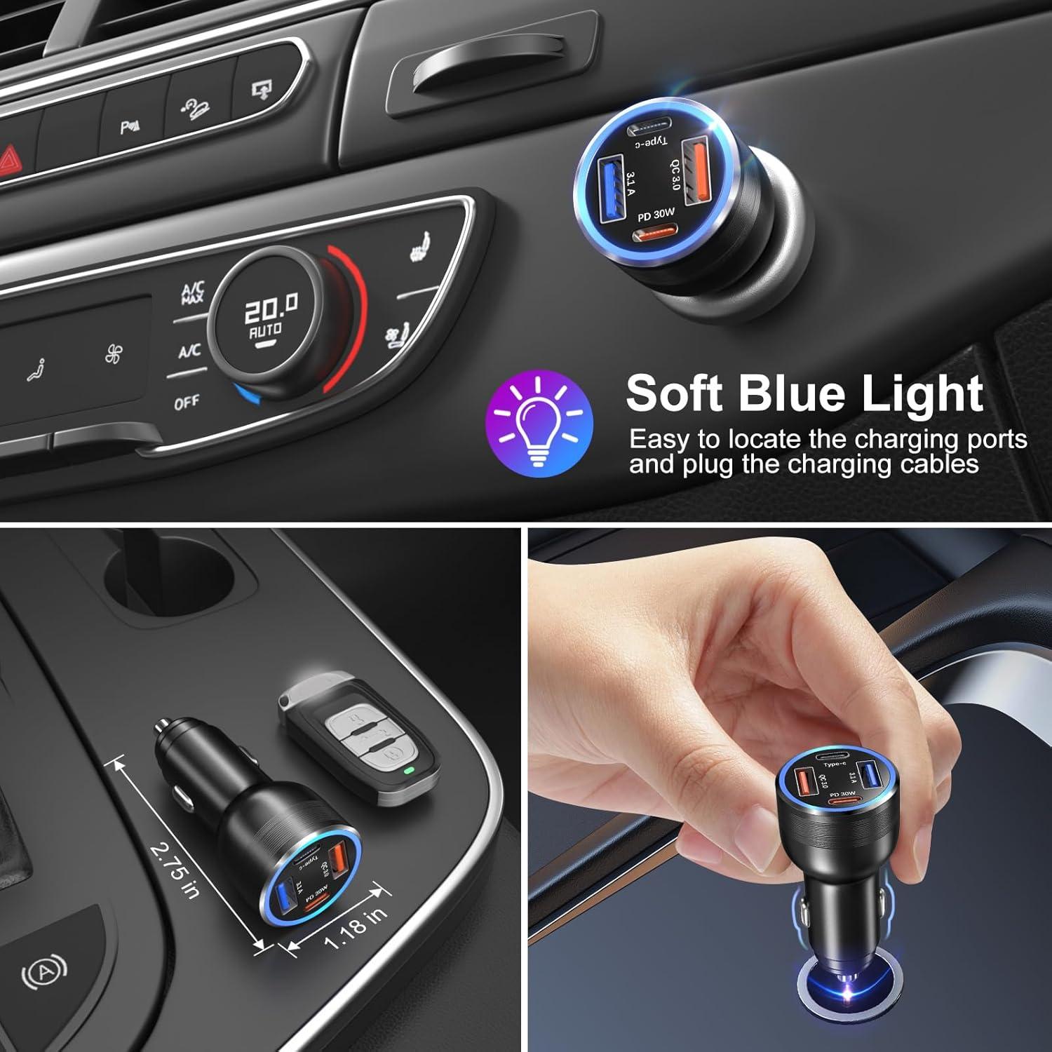 Cargador de coche USB C 65W Bangfun 4 puertos + Cable 1.5m