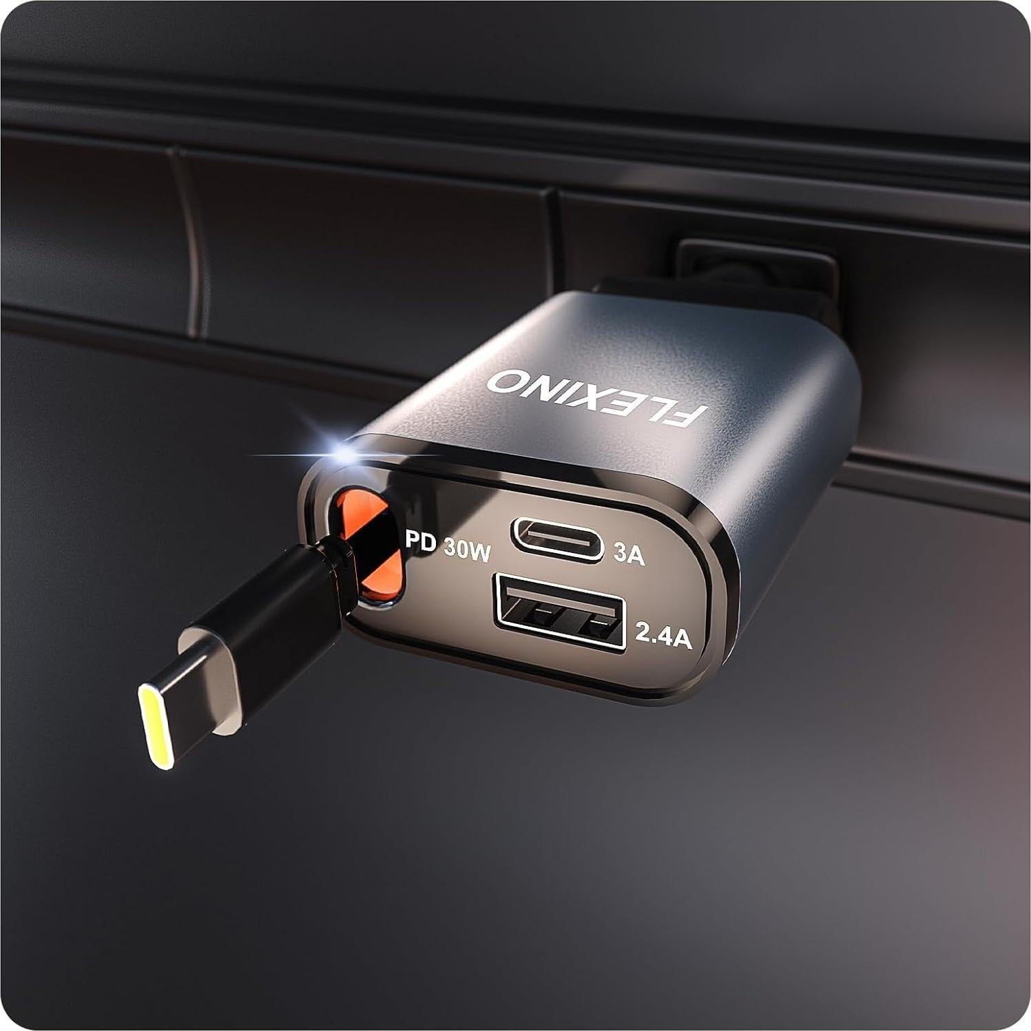 Cargador de Coche Retráctil Flexino 57W USB-C iPhone 16 Gris