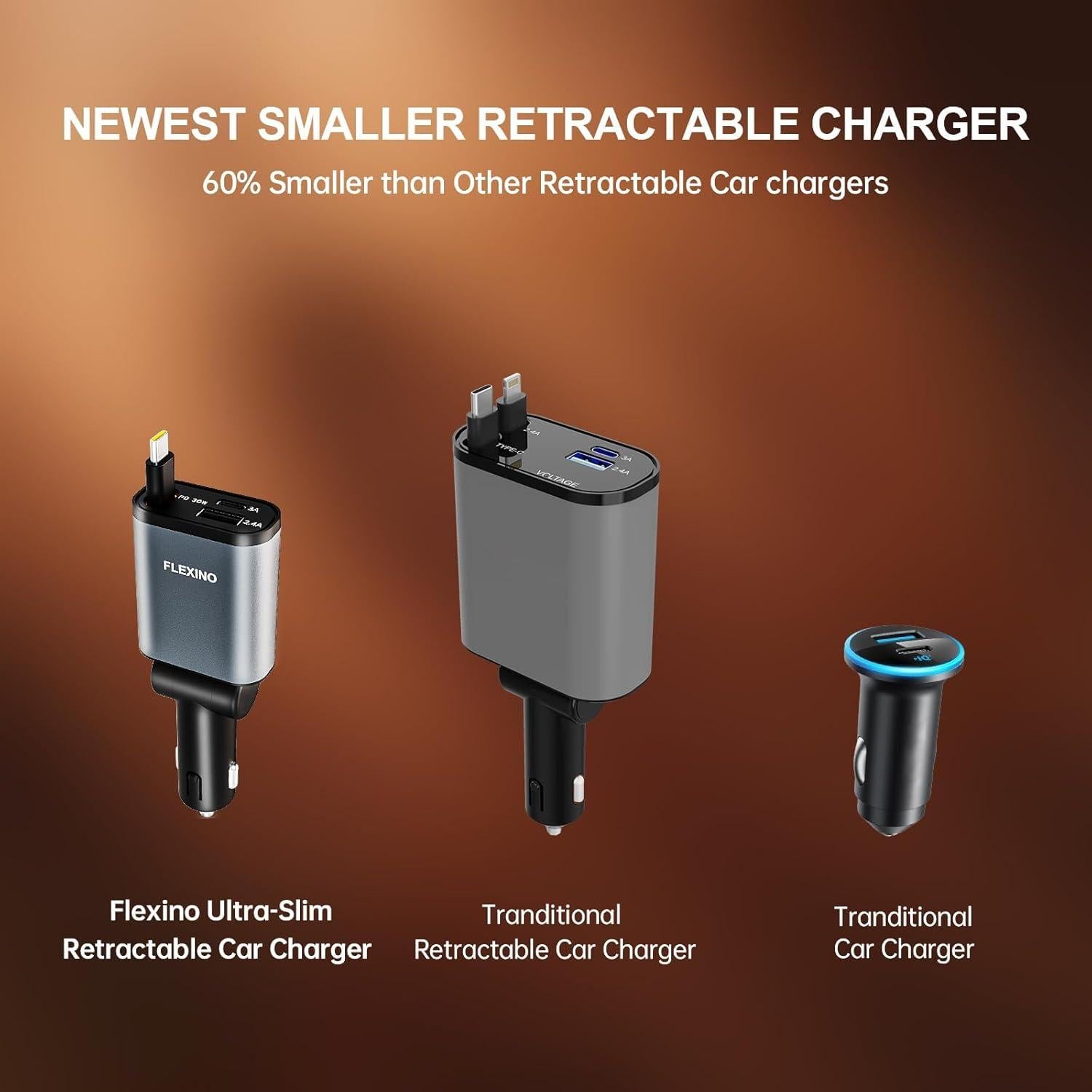 Cargador de Coche Retráctil Flexino 57W USB-C iPhone 16 Gris