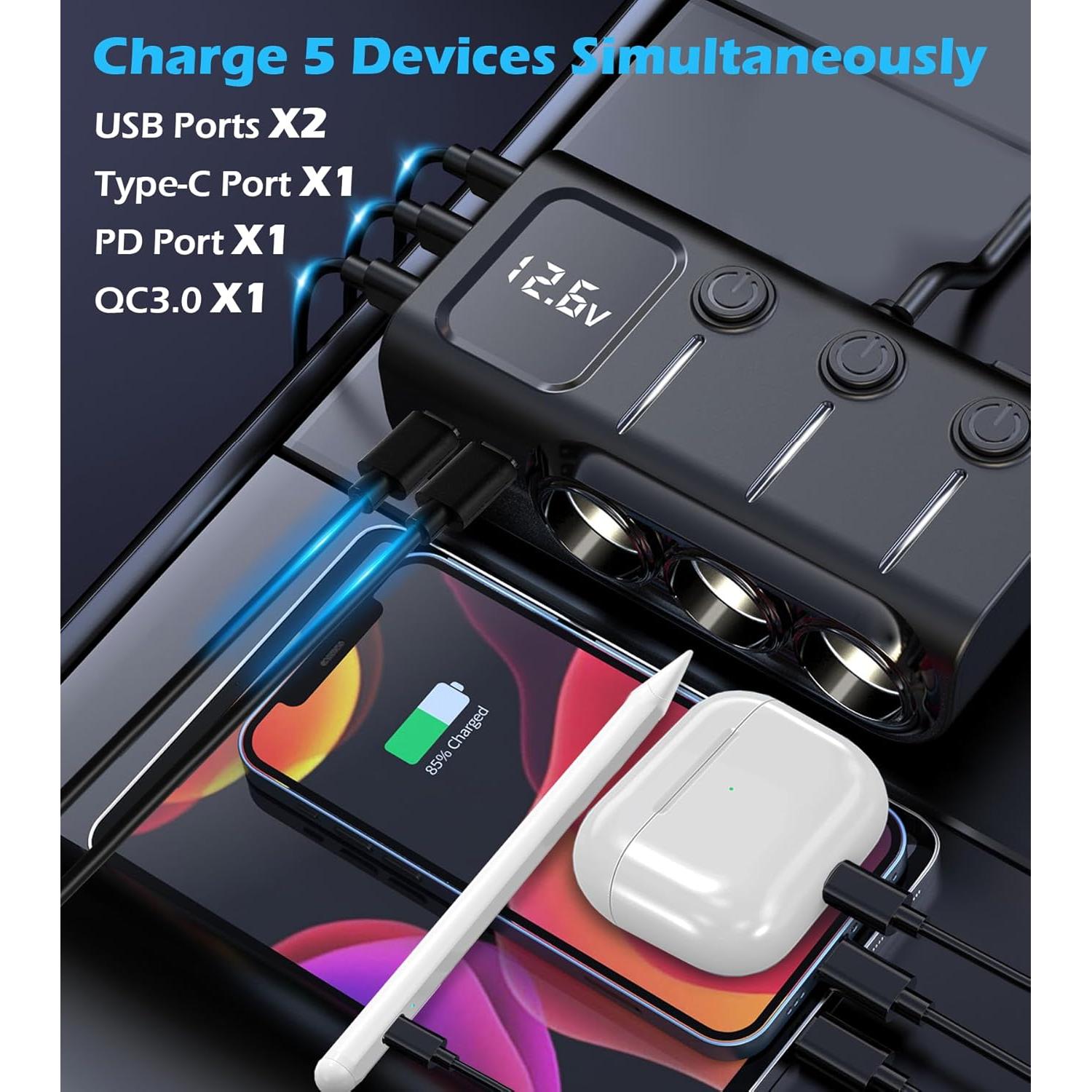 Divisor de Encendedor de Cigarrillos 8 en 1 LIHAN 120W USB