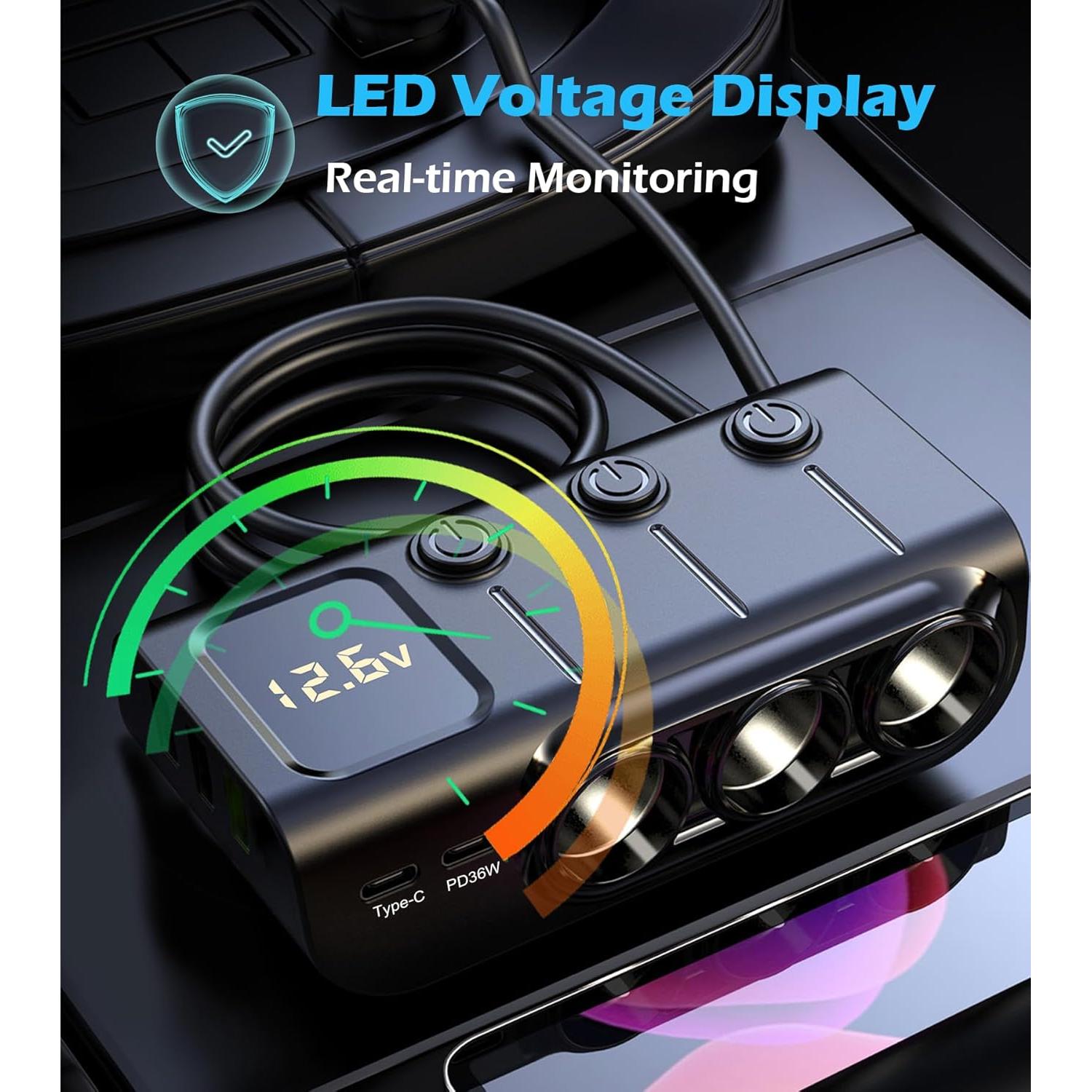 Divisor de Encendedor de Cigarrillos 8 en 1 LIHAN 120W USB