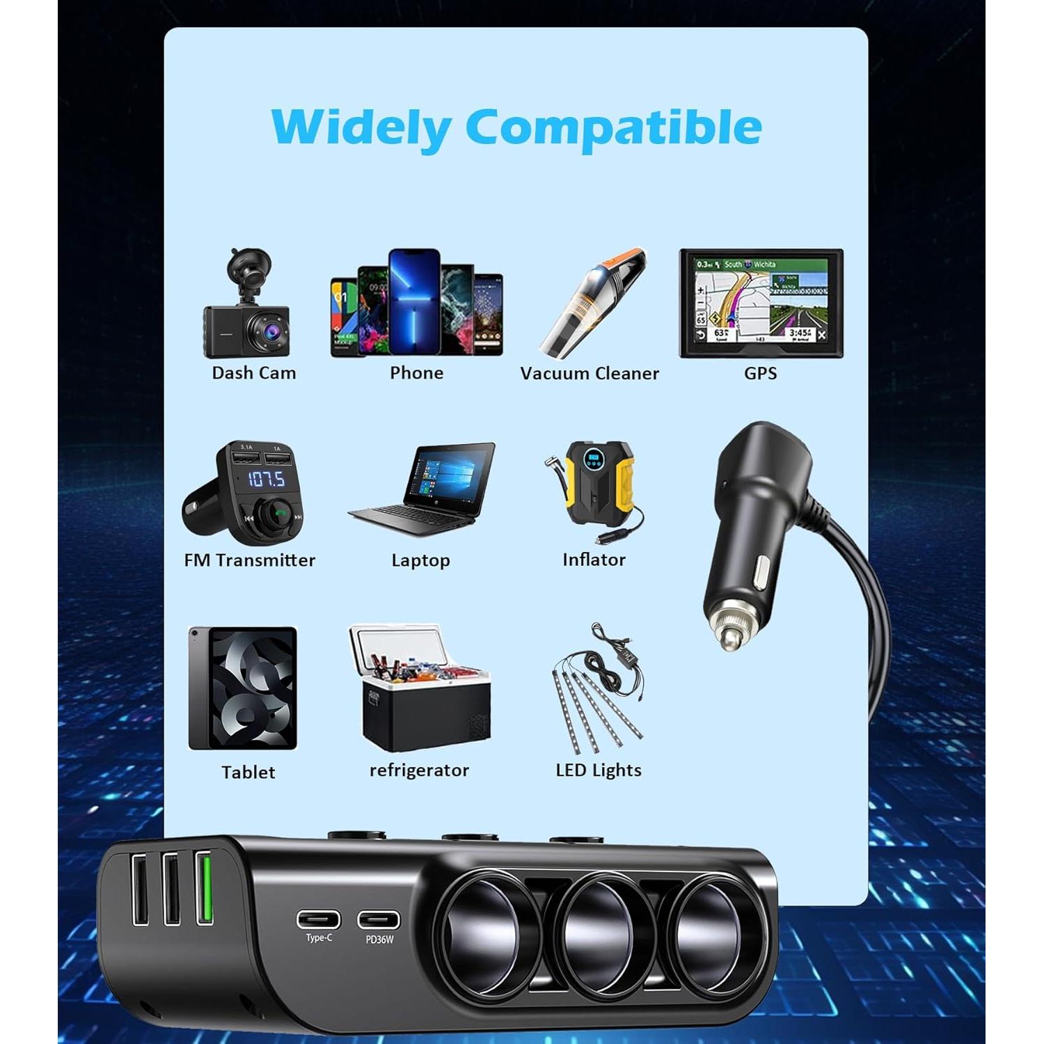 Divisor de Encendedor de Cigarrillos 8 en 1 LIHAN 120W USB