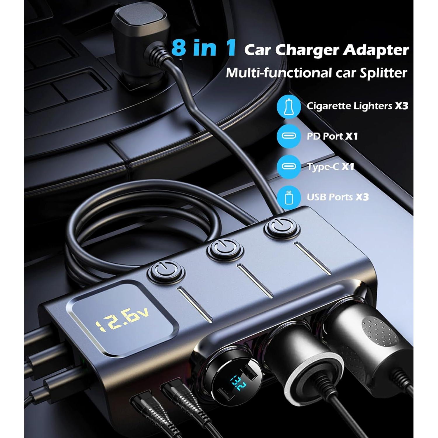 Divisor de Encendedor de Cigarrillos 8 en 1 LIHAN 120W USB