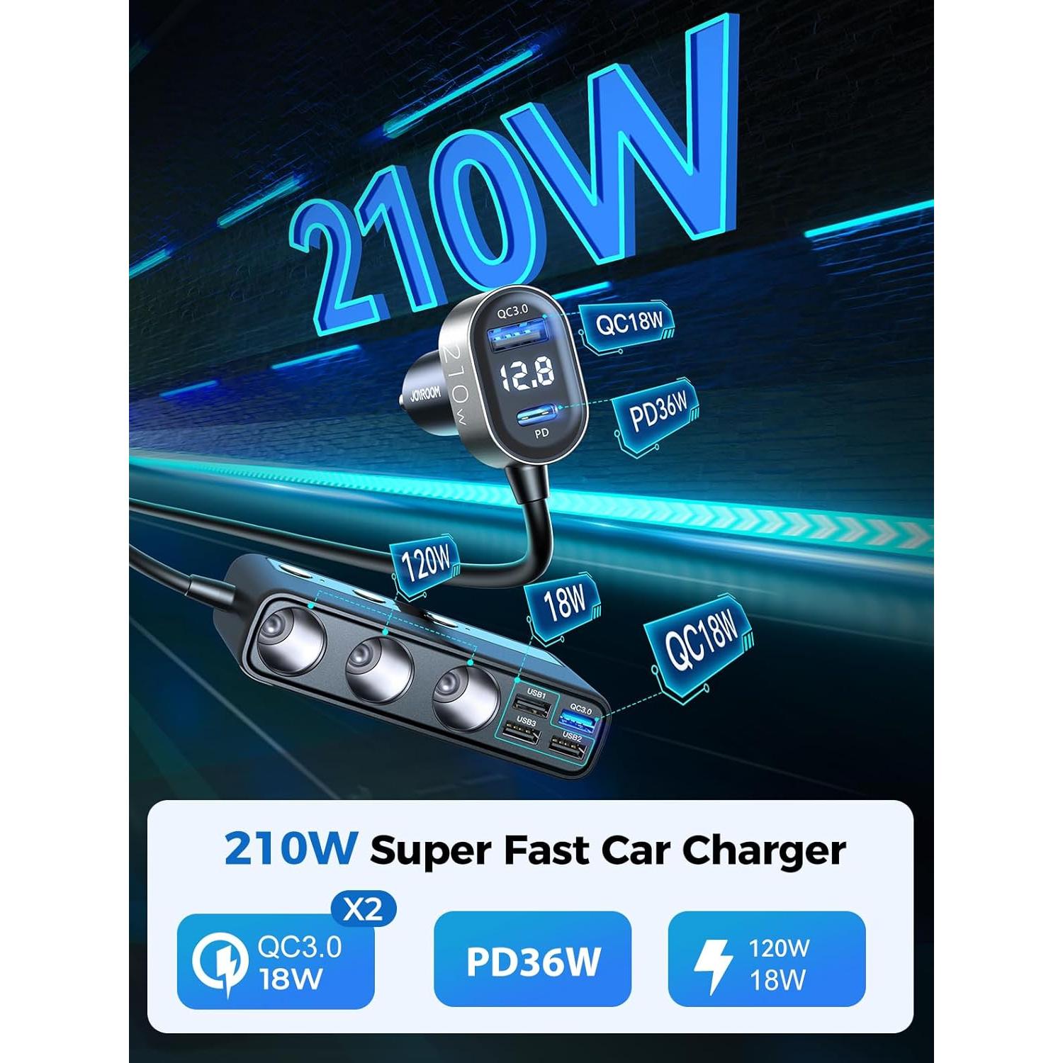 Adaptador de Encendedor de Cigarrillos JOYROOM 210W 9 en 1