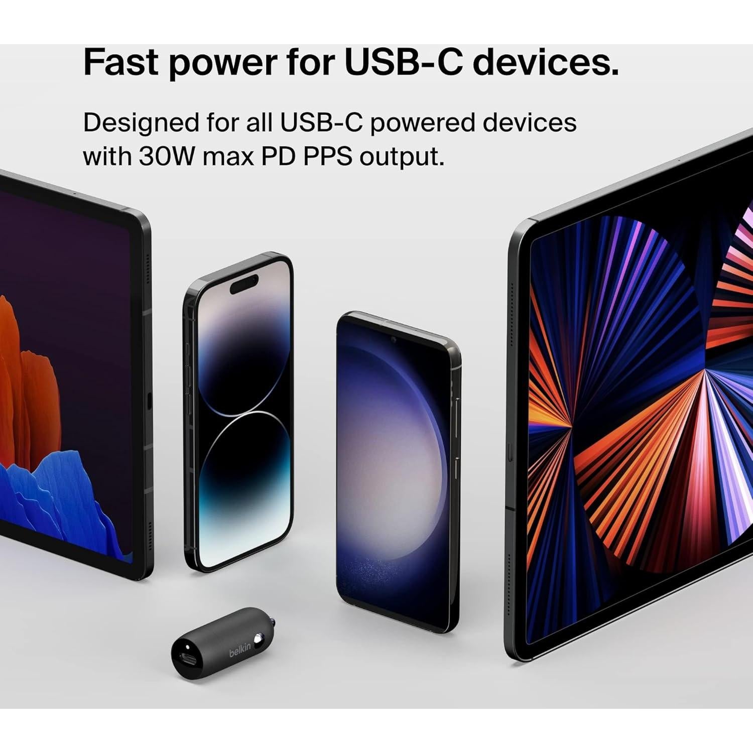 Cargador Rápido para Auto Belkin 30W USB-C 4 Puertos Negro