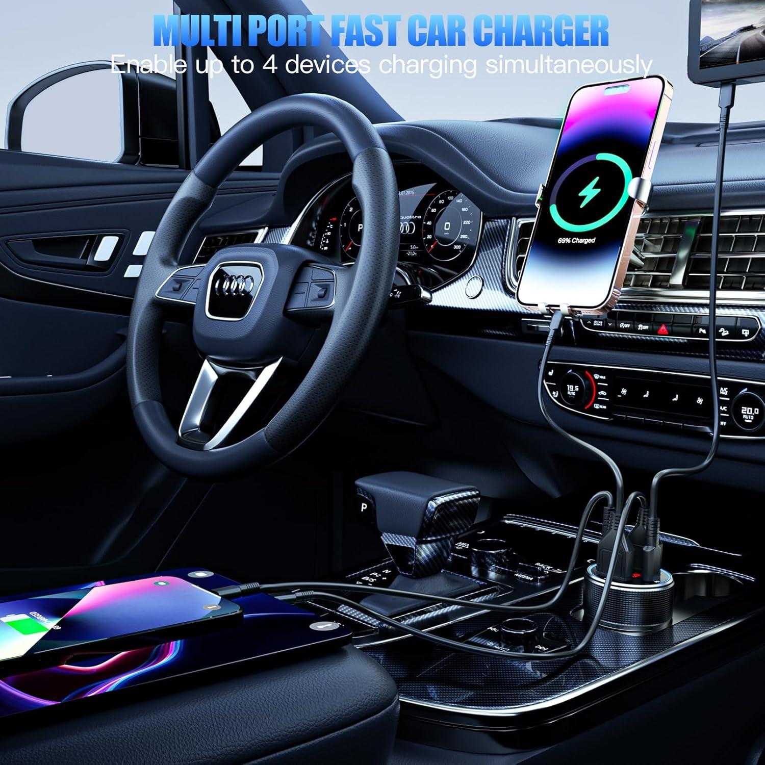 Cargador de coche USB C ANEXTIDE 78W 4 Puertos Rápido