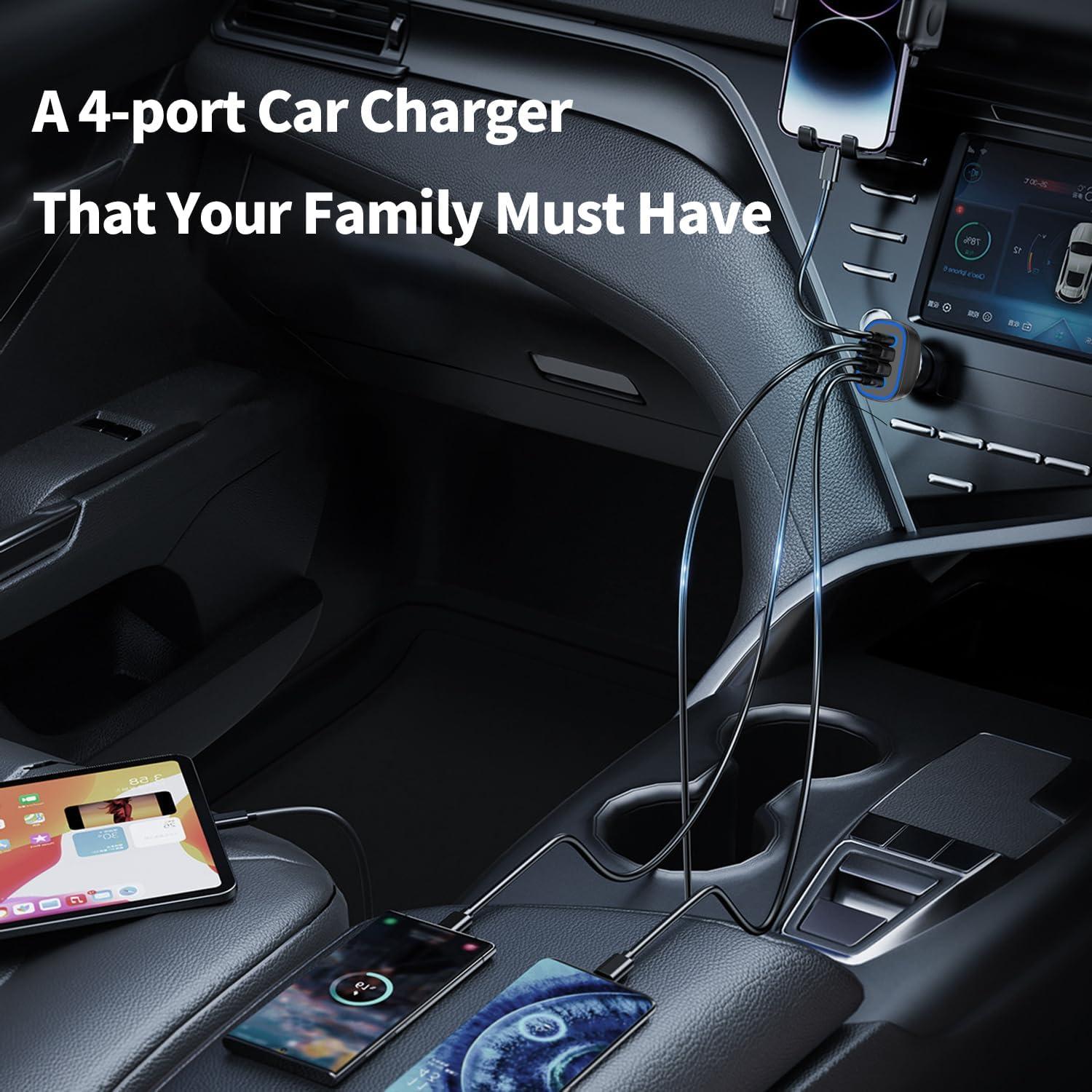 Cargador de Coche USB C 72W 4 Puertos Meagoes para iPhone y Samsung