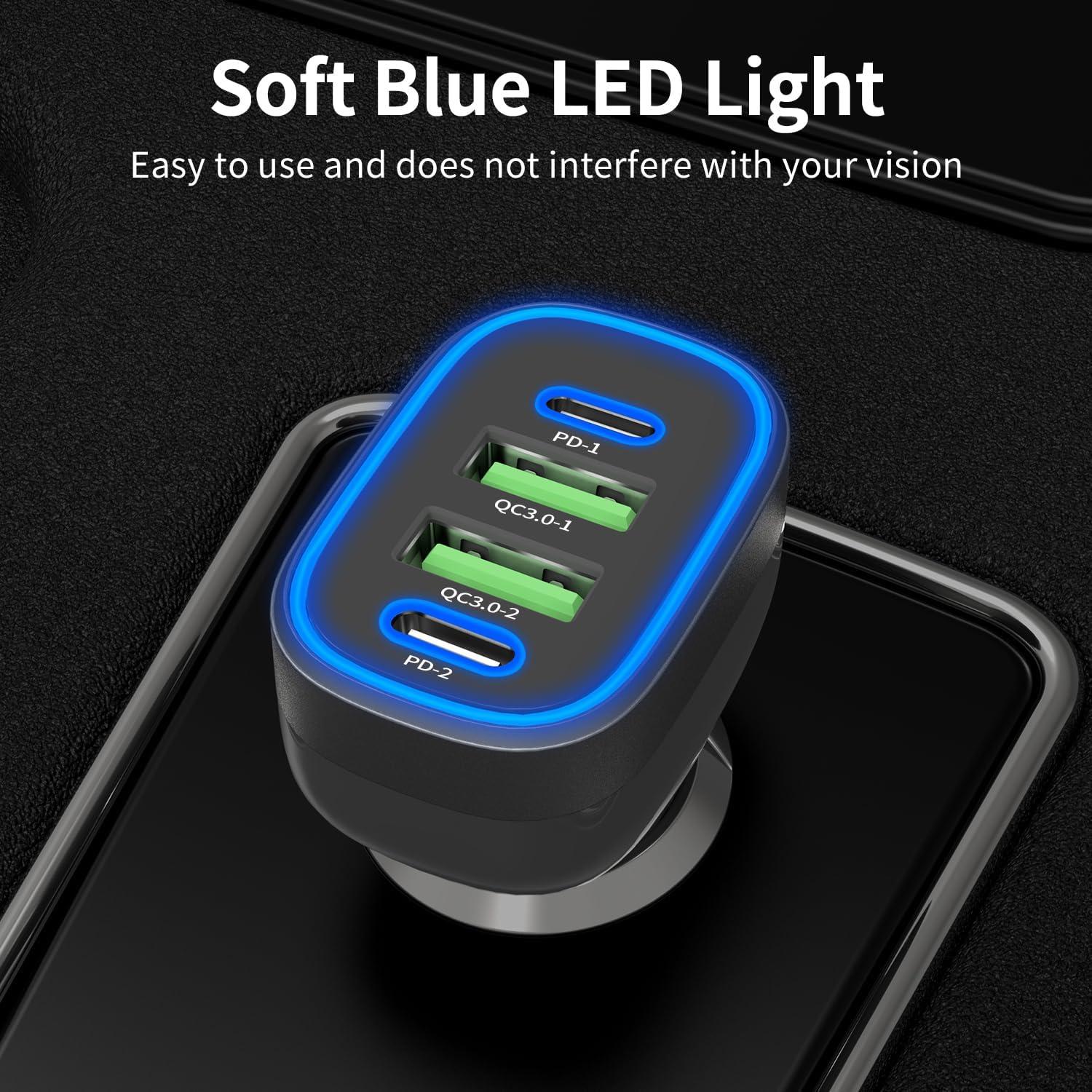 Cargador de Coche USB C 72W 4 Puertos Meagoes para iPhone y Samsung