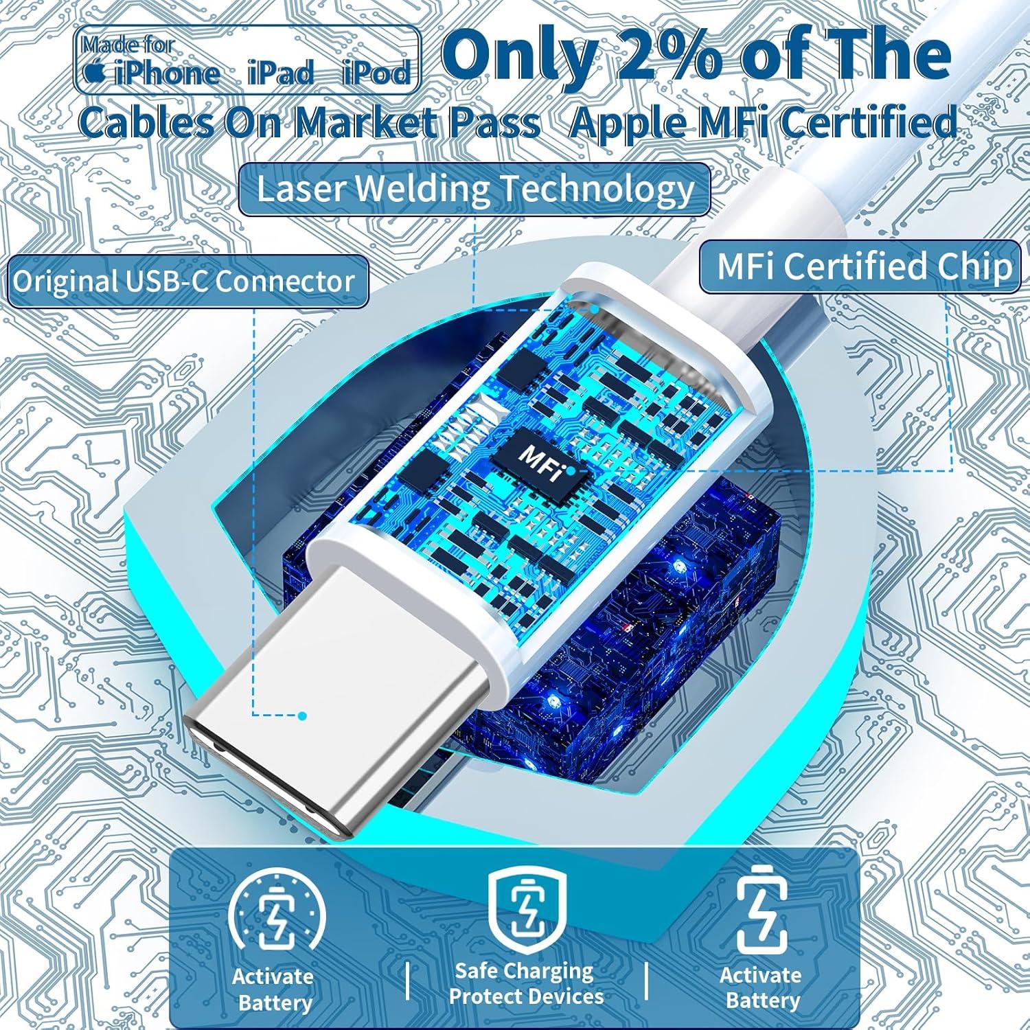 Cargador de coche rápido Braveridge 4.8A + 2 cables USB-C MFi