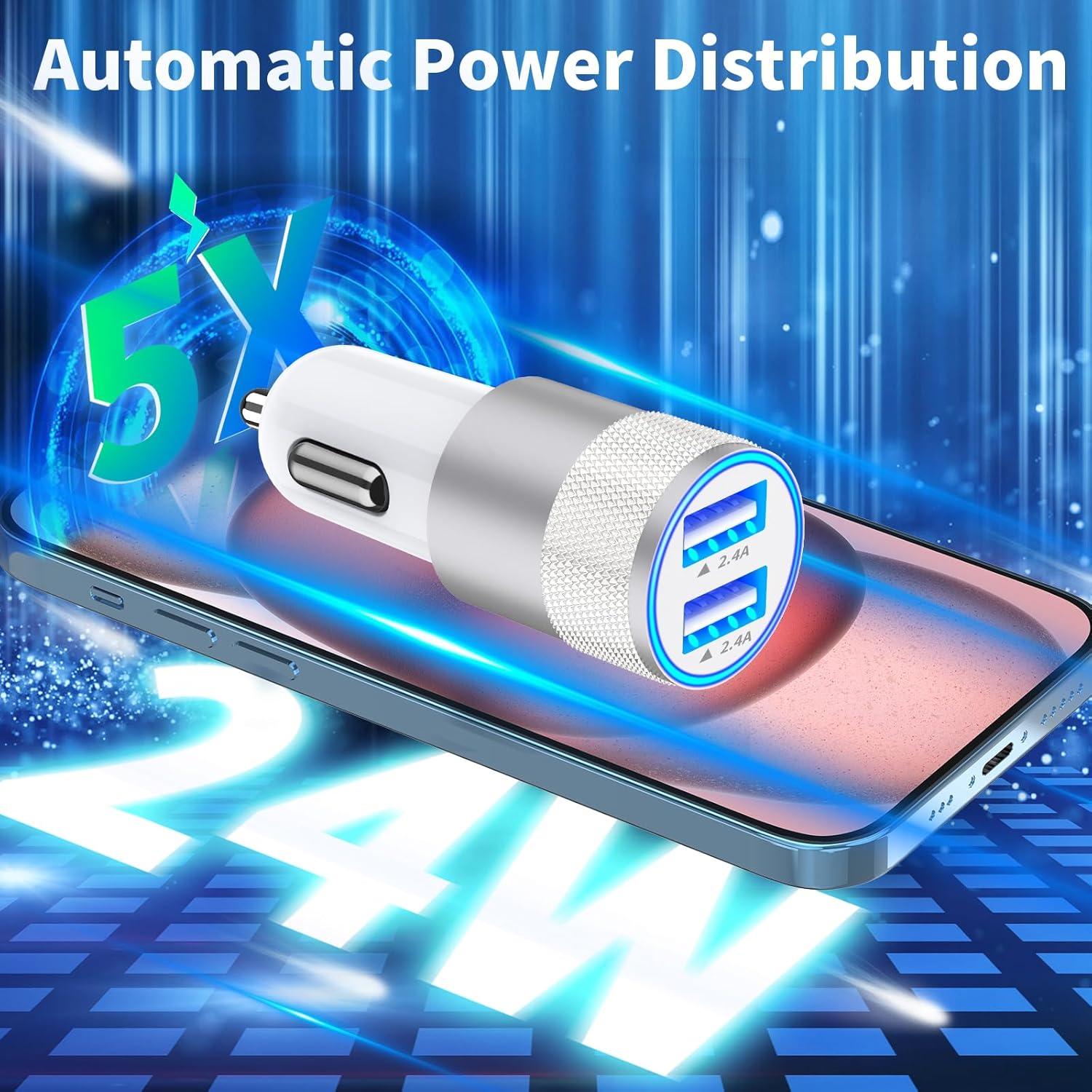 Cargador de coche rápido Braveridge 4.8A + 2 cables USB-C MFi