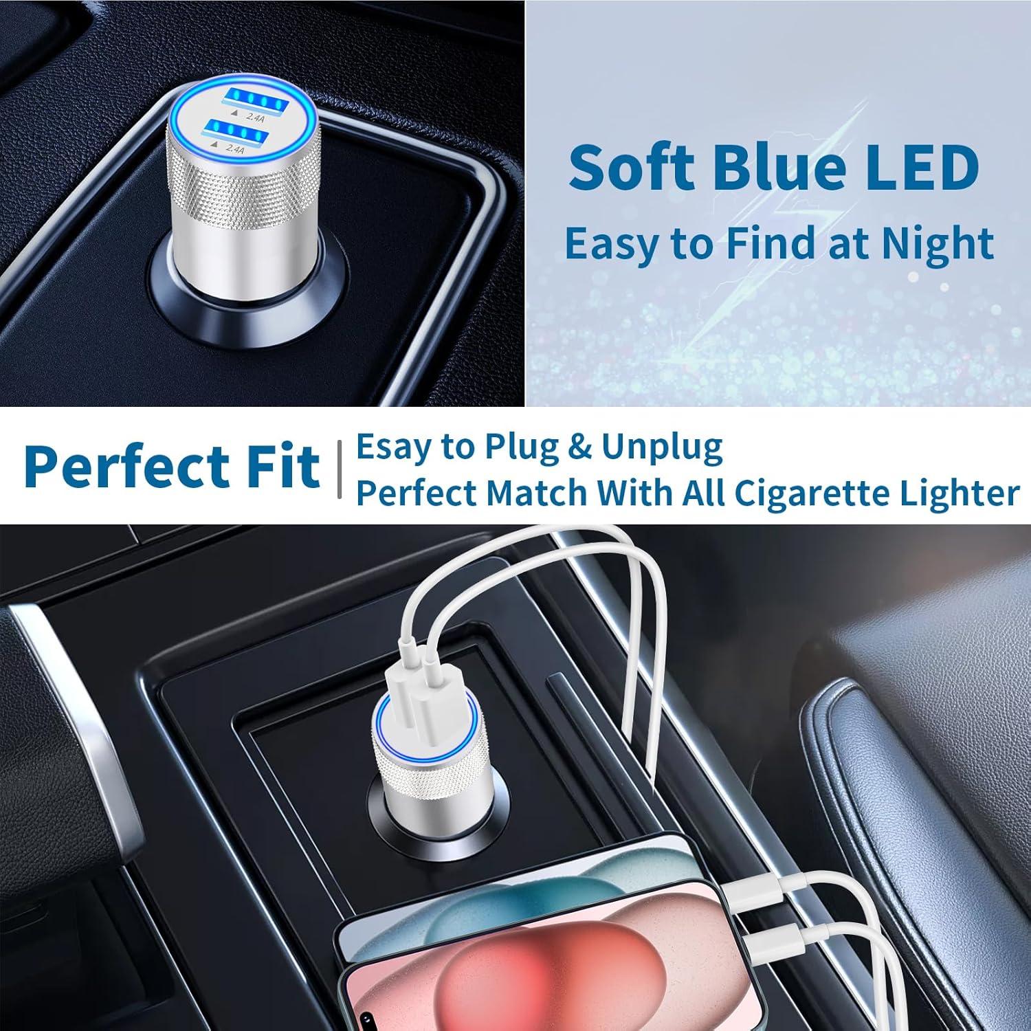 Cargador de coche rápido Braveridge 4.8A + 2 cables USB-C MFi