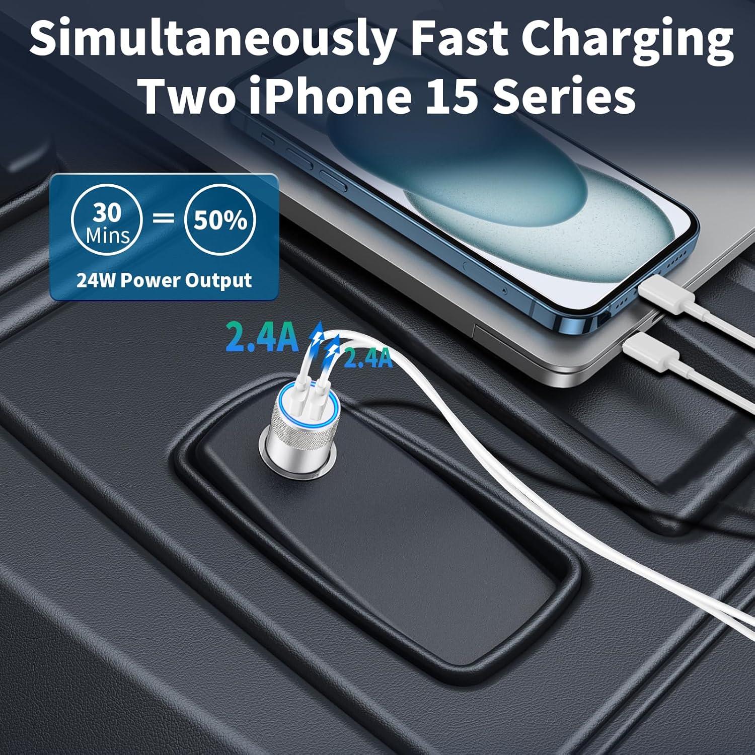 Cargador de coche rápido Braveridge 4.8A + 2 cables USB-C MFi