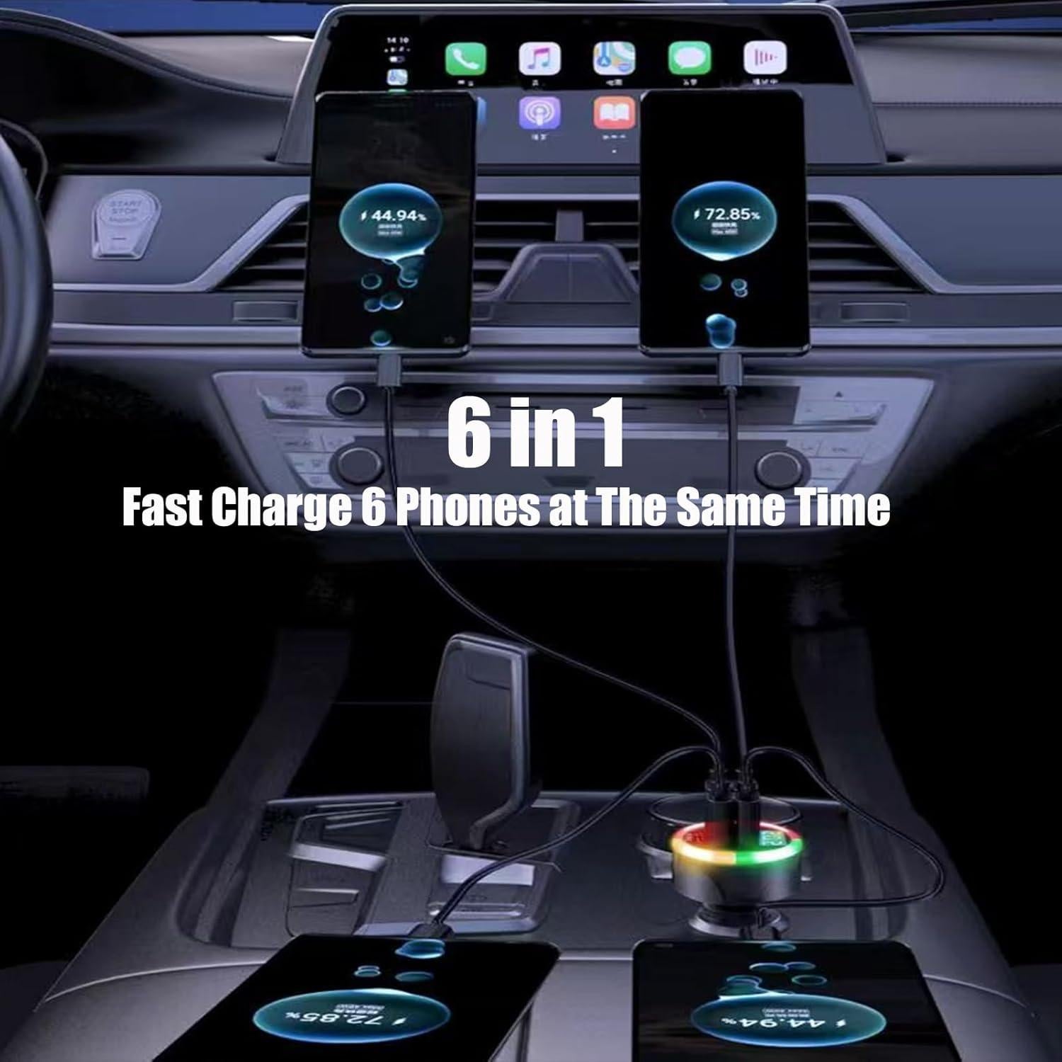 Cargador de Coche USB C UYUXIO 6 en 1 con Pantalla de Voltaje