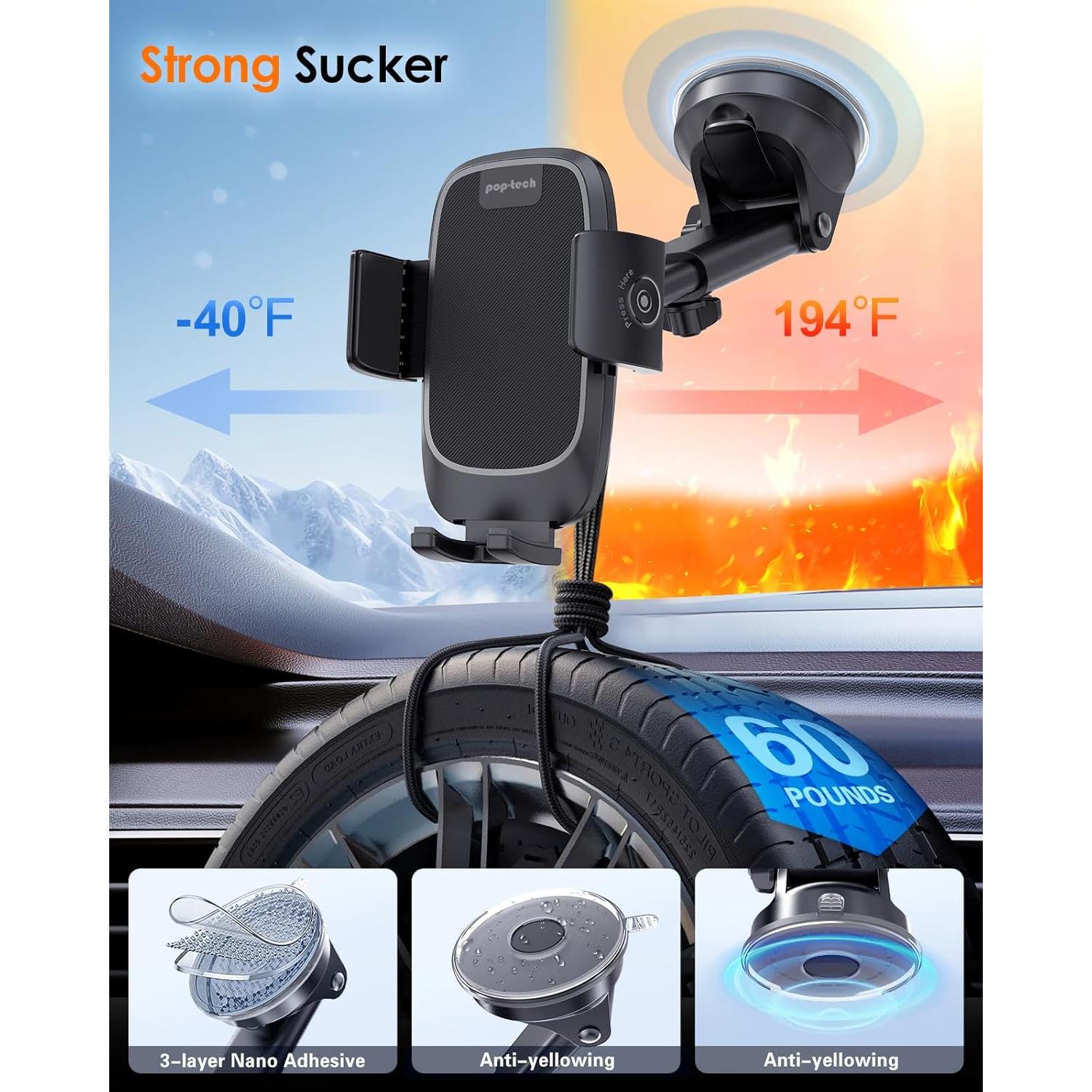 Soporte para Teléfono de Auto Pop-Tech con Ventosa 360°