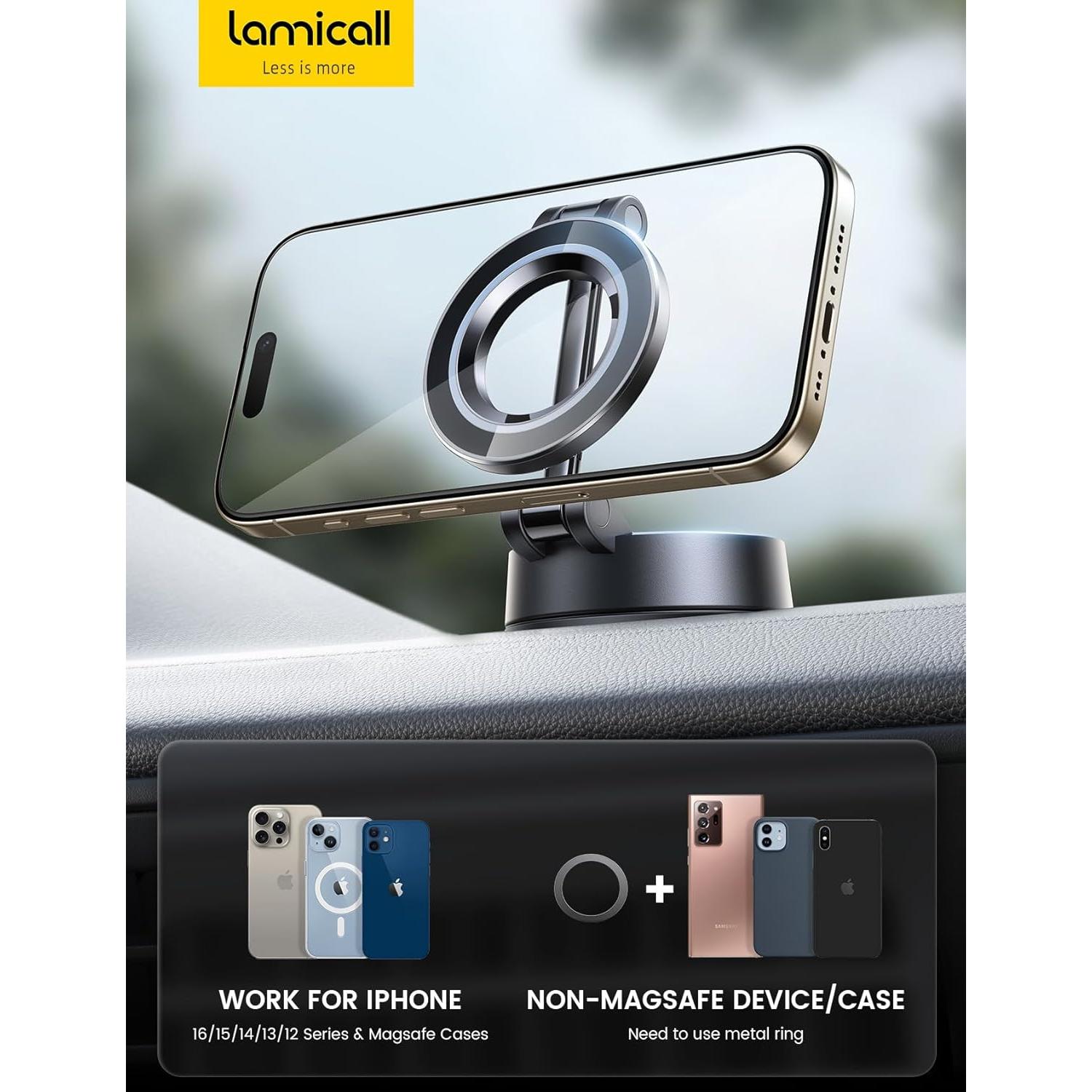 Soporte Magnético para Teléfono de Coche Lamicall 360° Negro