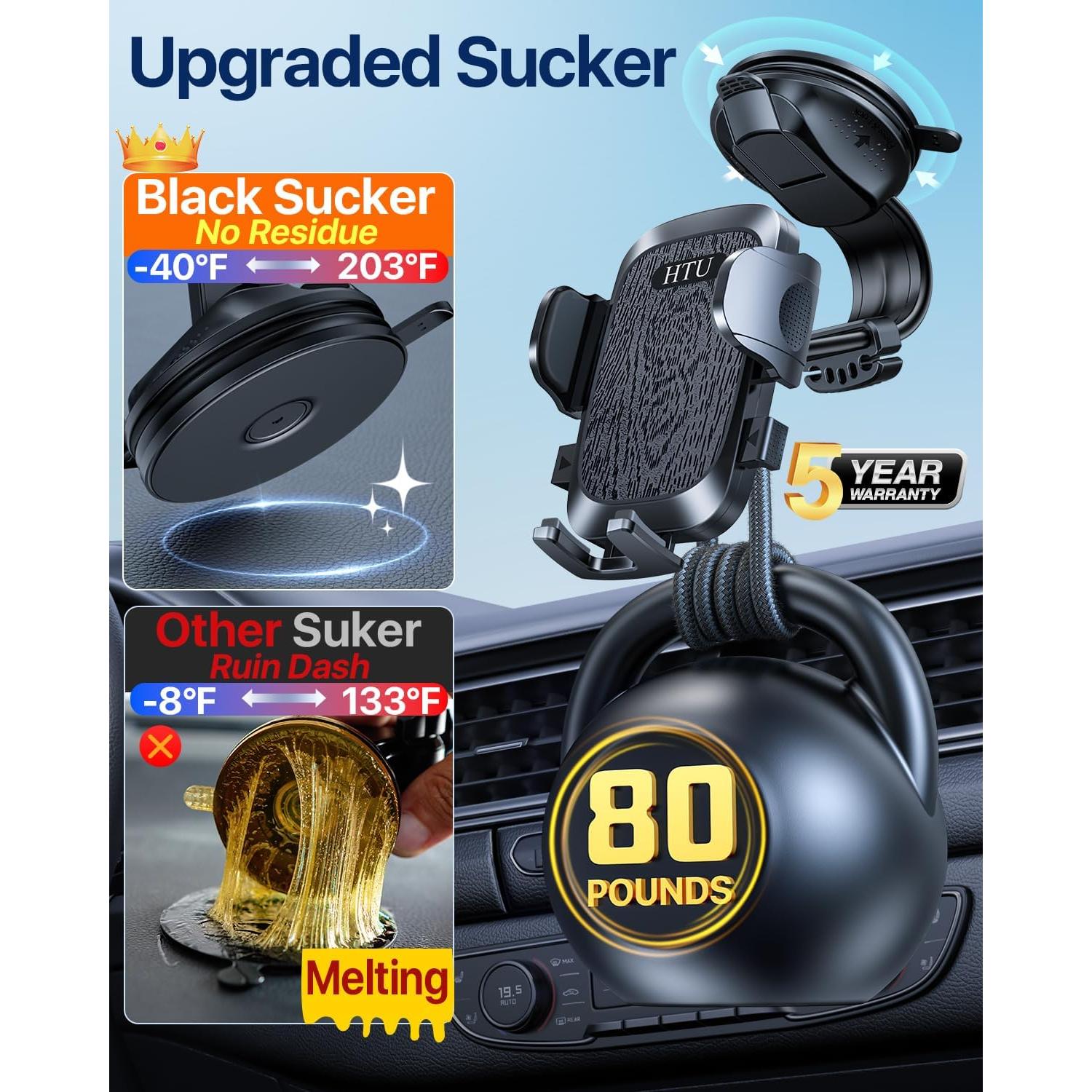 Soporte de Teléfono para Auto HTU Negro, Doblable 270°